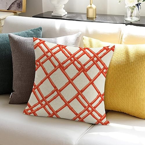 Miniatura 5 de Funda de almohada geométrica de bambú naranja Coral Chinoiserie Euro Funda de almohada funda de almohada abstracta 18x18 pulgadas Funda de almohada