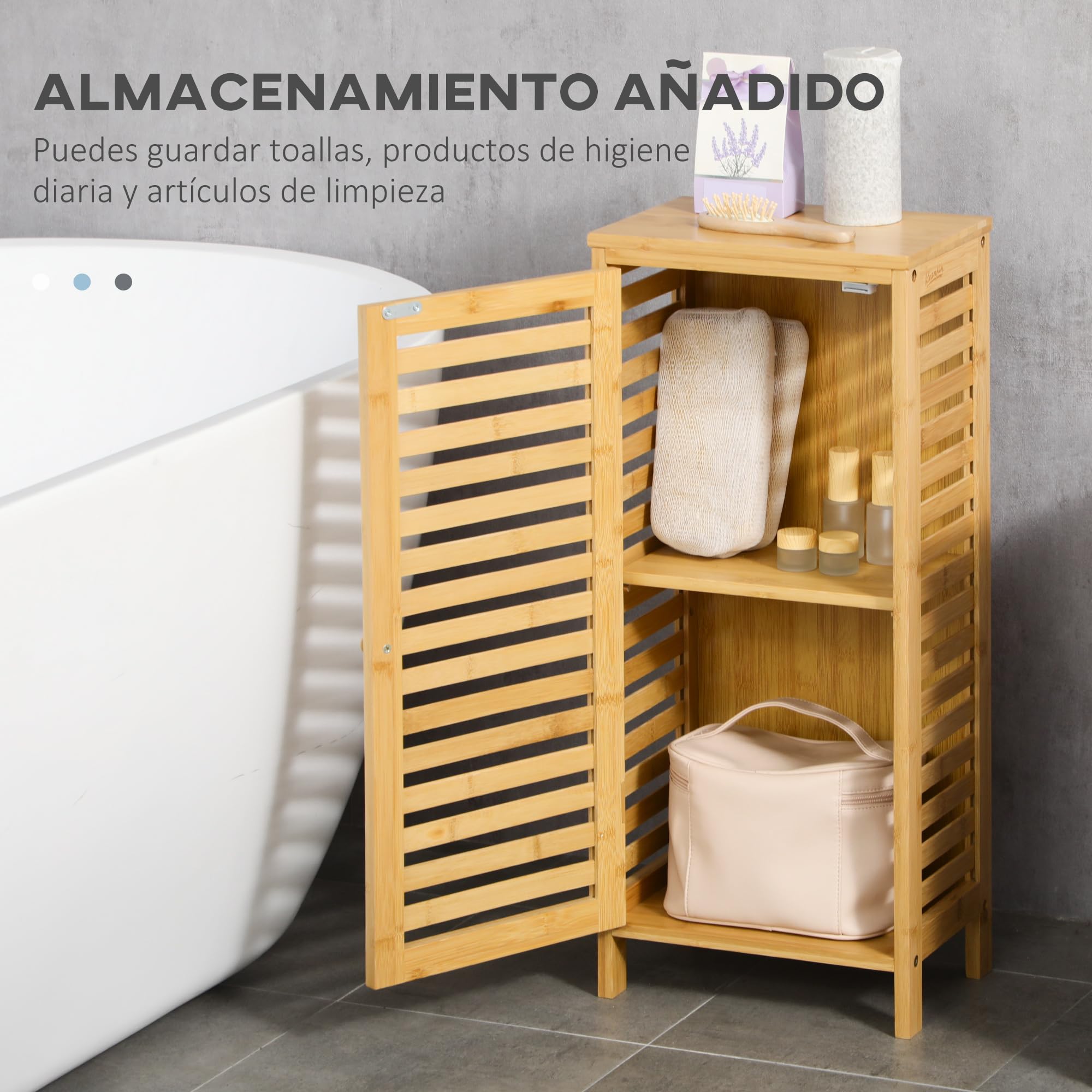 kleankin Mueble Auxiliar de Baño de Bambú Armario de Baño Moderno con Estantes Ajustables Mueble de Almacenaje para Salón Cocina Antivuelco 30x19,9x70 cm Natural