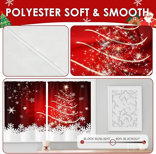 Miniatura 3 de Tayney Juego de 2 cortinas de cocina de Navidad, cortinas rojas para ventana y cenefas, copos de nieve de invierno para cocina, decoración abstracta
