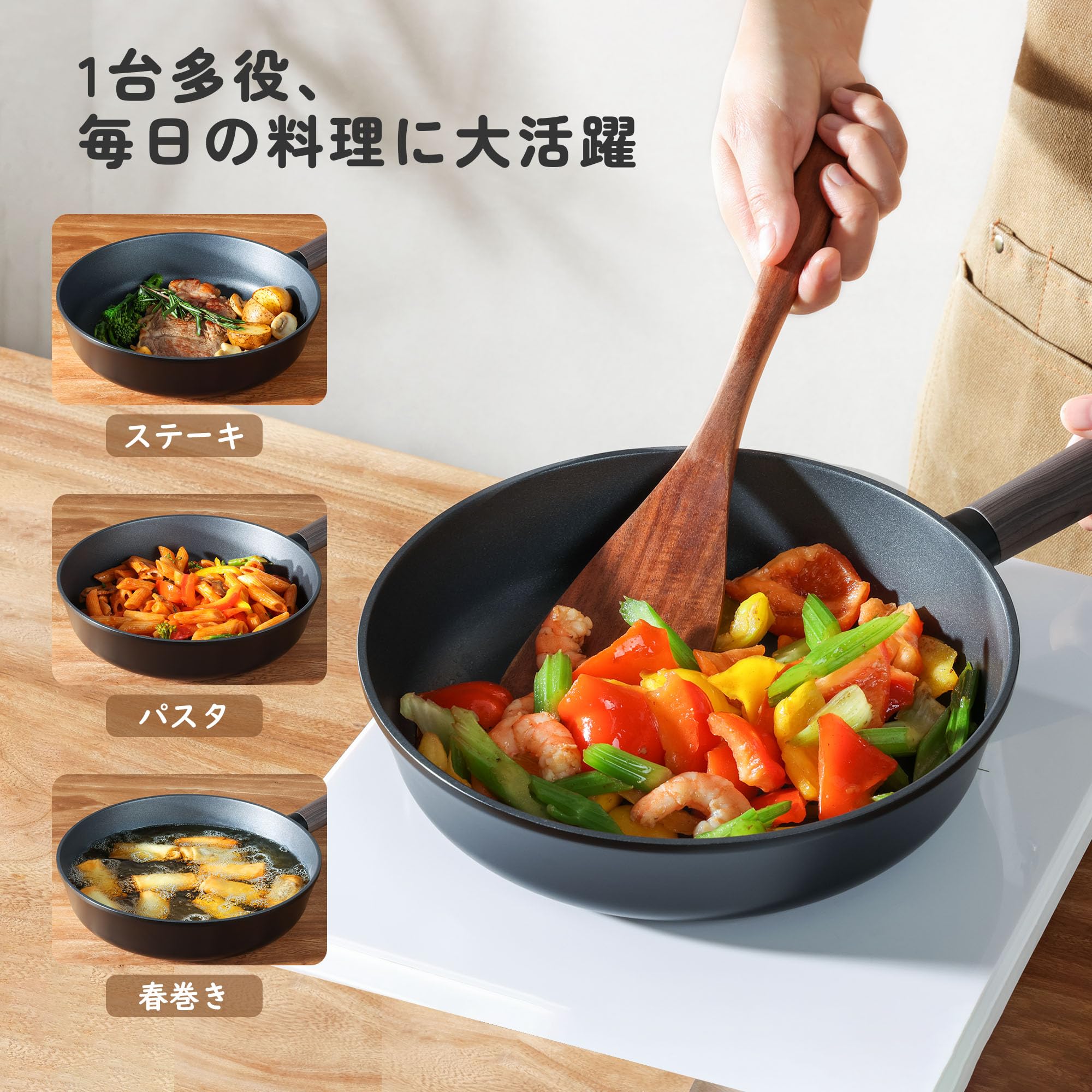 Amazon.co.jp: SENSARTE 深型フライパン 28cm 蓋付き ノンスティック