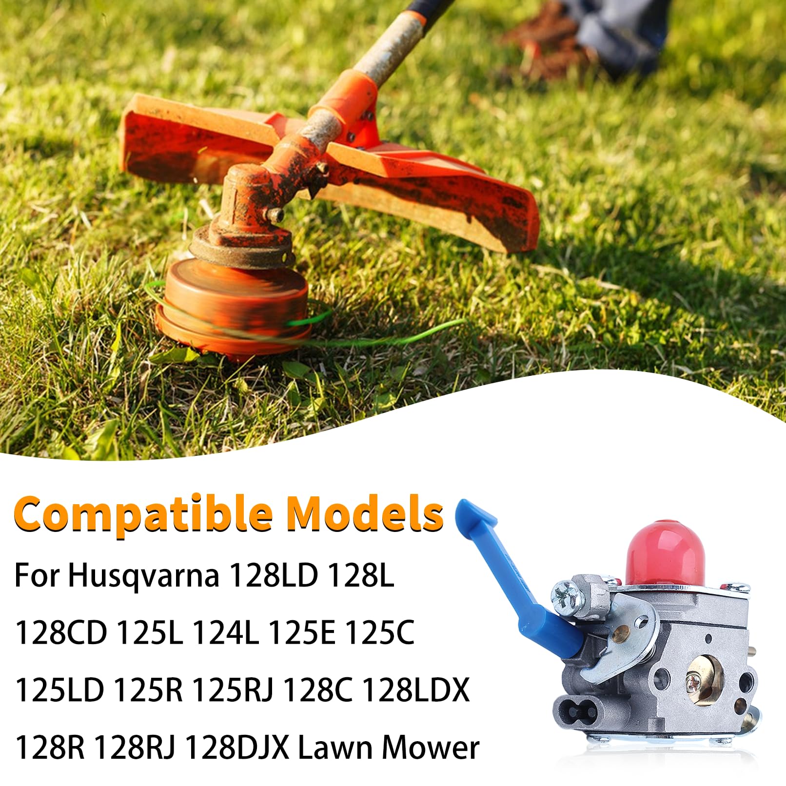 Vergaser Kit für Husqvarna 128LD, 128L, 128LDX, 124C, 124L, 128C, 128CD Rasenmäher, mit Luftfilter + Zündkerze + Kraftstofffilter + Dichtung, Ersatz 545081850