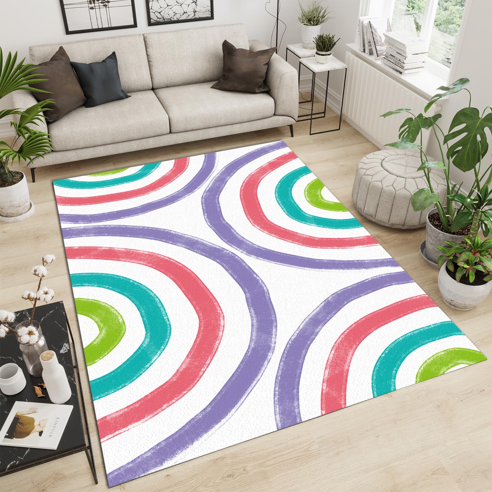 Amazon.co.jp: ラグカラフルなボヘミアン レインボー 幾何学模様