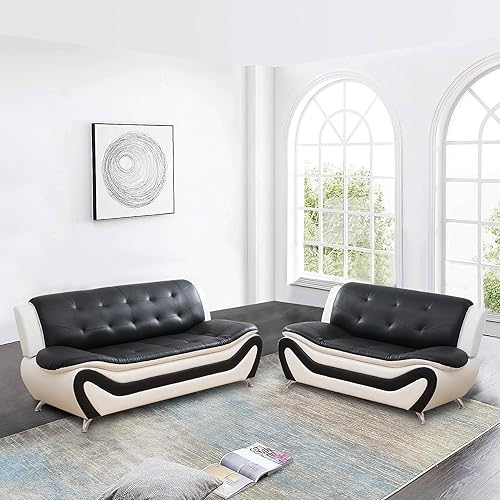 Miniatura 11 de Juego de sofá de piel sintética para sala de estar, muebles de sala de estar, juego de sofá moderno con sofá de 3 plazas y sofá biplaza