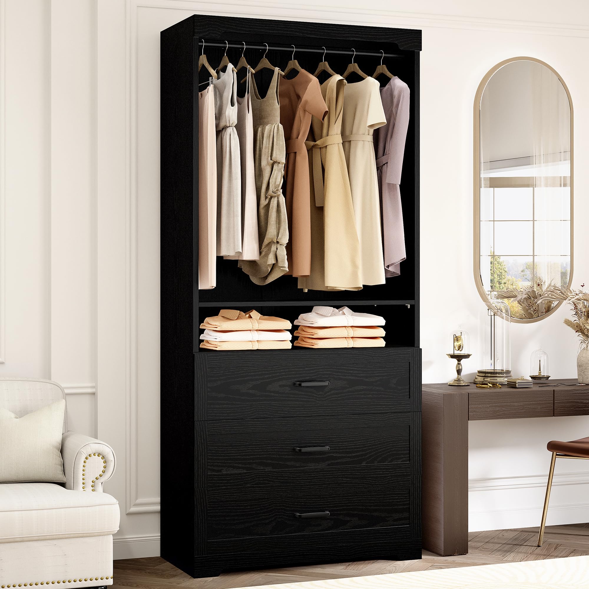 IRONCK Freestanding Closet System with Adjustable Shelves &amp; 3 Drawers