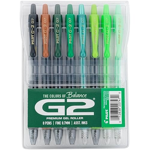 Pilot, G2 Premium Gel Roller Pens, G2 Boost Greens Pack, The Colors of Balance, 8 Pack Pouch, Fine Point 0.7 mm, Assorted - Assorted Green