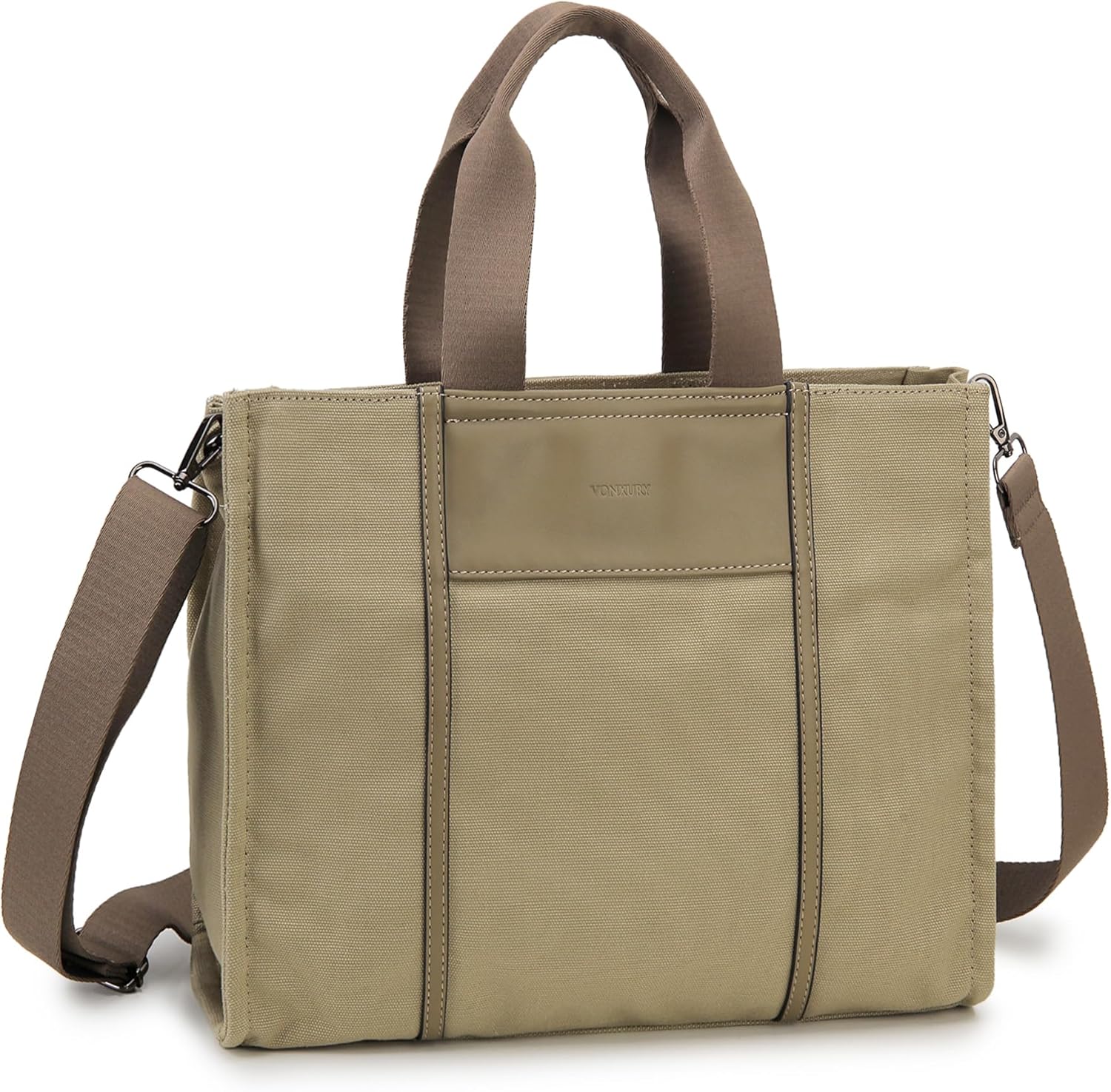 VX VONXURY Tote Bag for Women, Canvas Wide Open Crossbody Bag with Detachable Strap Convertible Stylish Zipper Shoulder Bag for Work Office Travel,Green