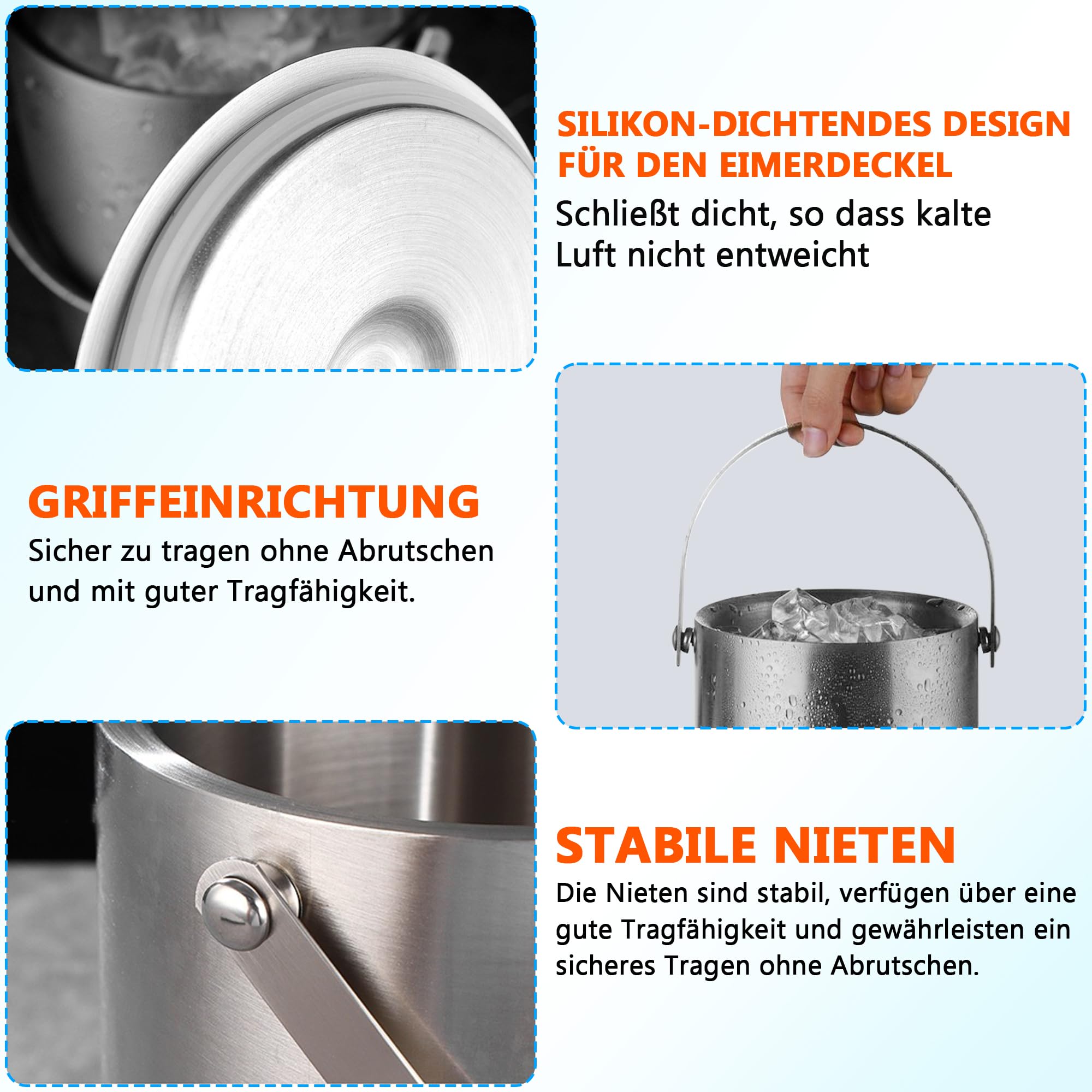 Retoo Seau à Glaçons Avec Couvercle Et Pince - Double Paroi