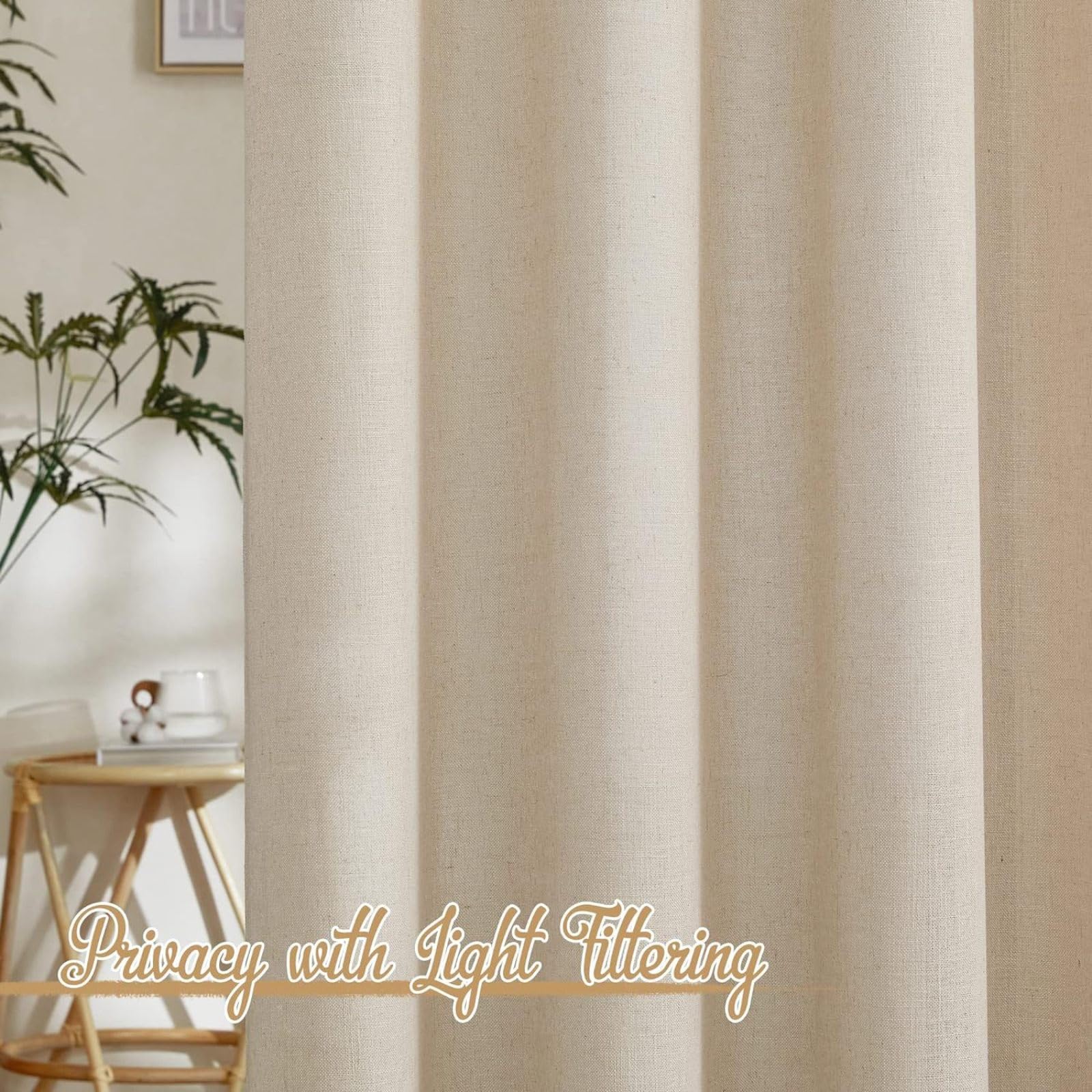 Leinen Vorhänge Mit Ösen Natürliche Leinenstruktur Gardinen Für Fenster Schlafzimmer Wohnzimmer,Voile Vorhang Sheer Leinenvorhang Transparente Leinen Gardinen,Linen,70x180 cm(BxH)
