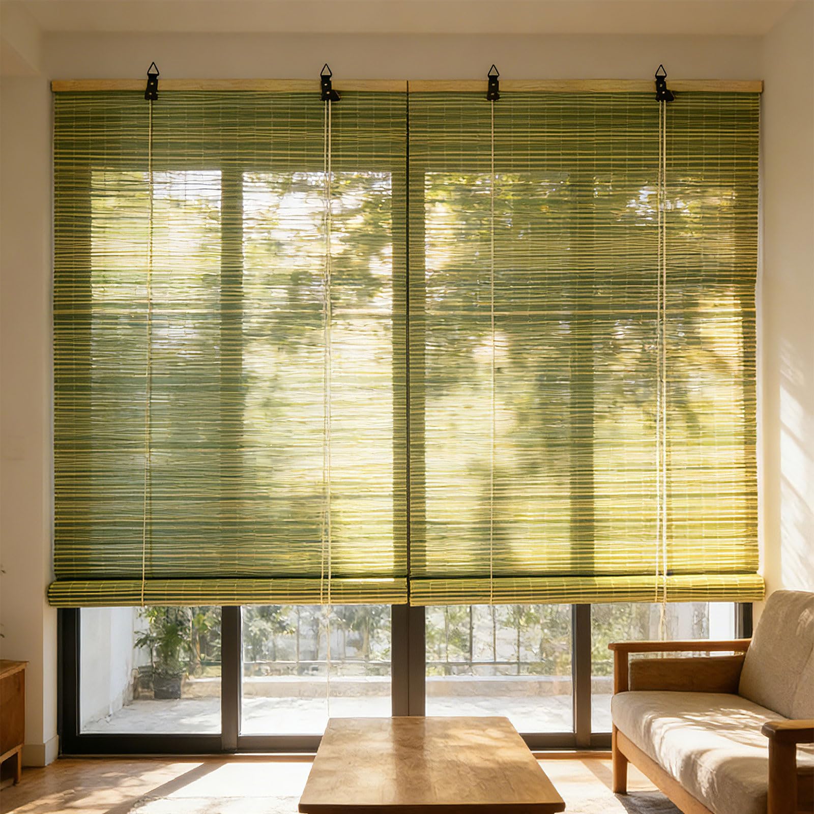Store enrouleur en bois imperméable et résistant aux rayons solaires
