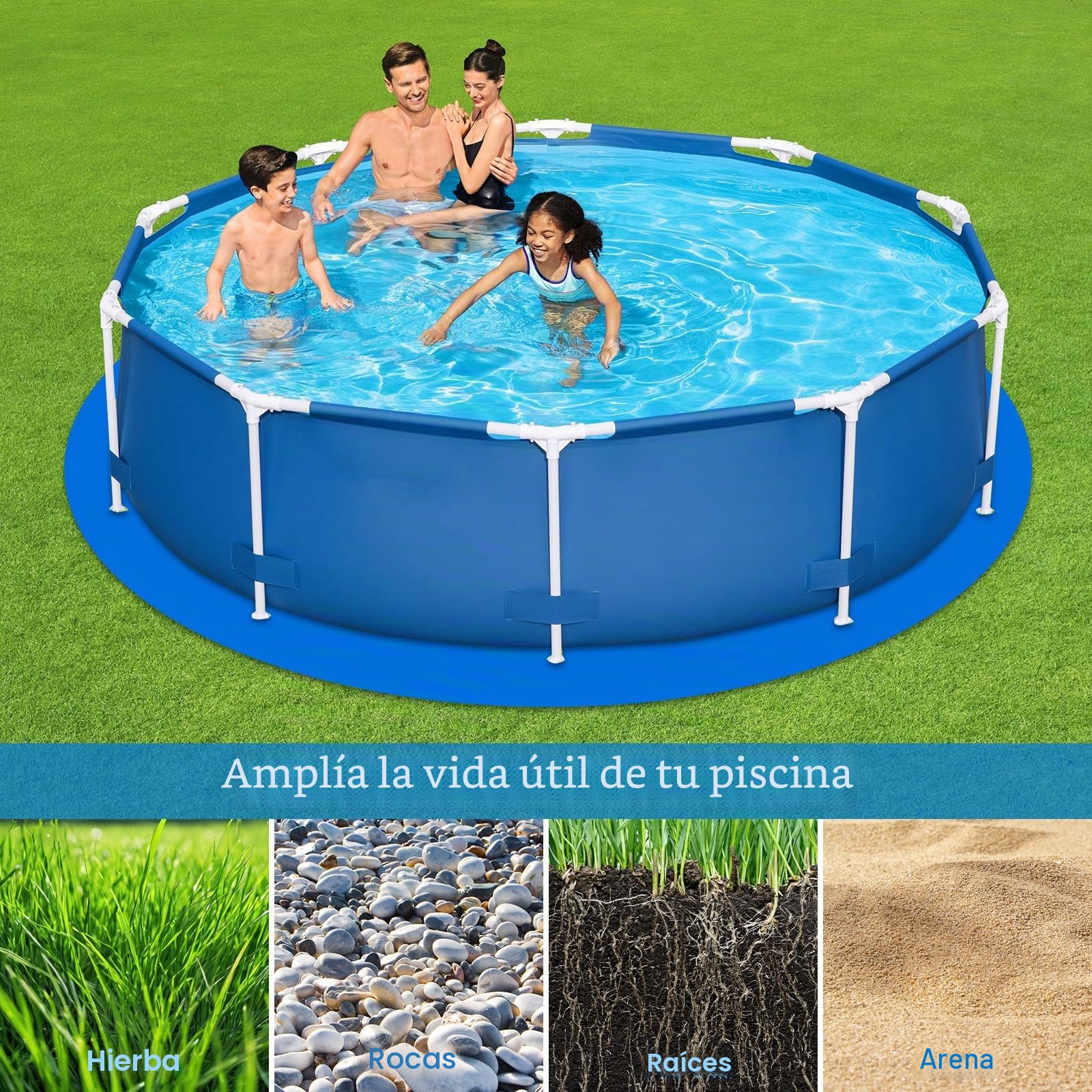 4.6m Alfombrilla de protección para Piscina Redonda, para Piscinas Planas, protección de Piscinas sobre el Suelo | Base redonda adecuada para piscinas planas sobre el suelo, protección resistente al desgarro