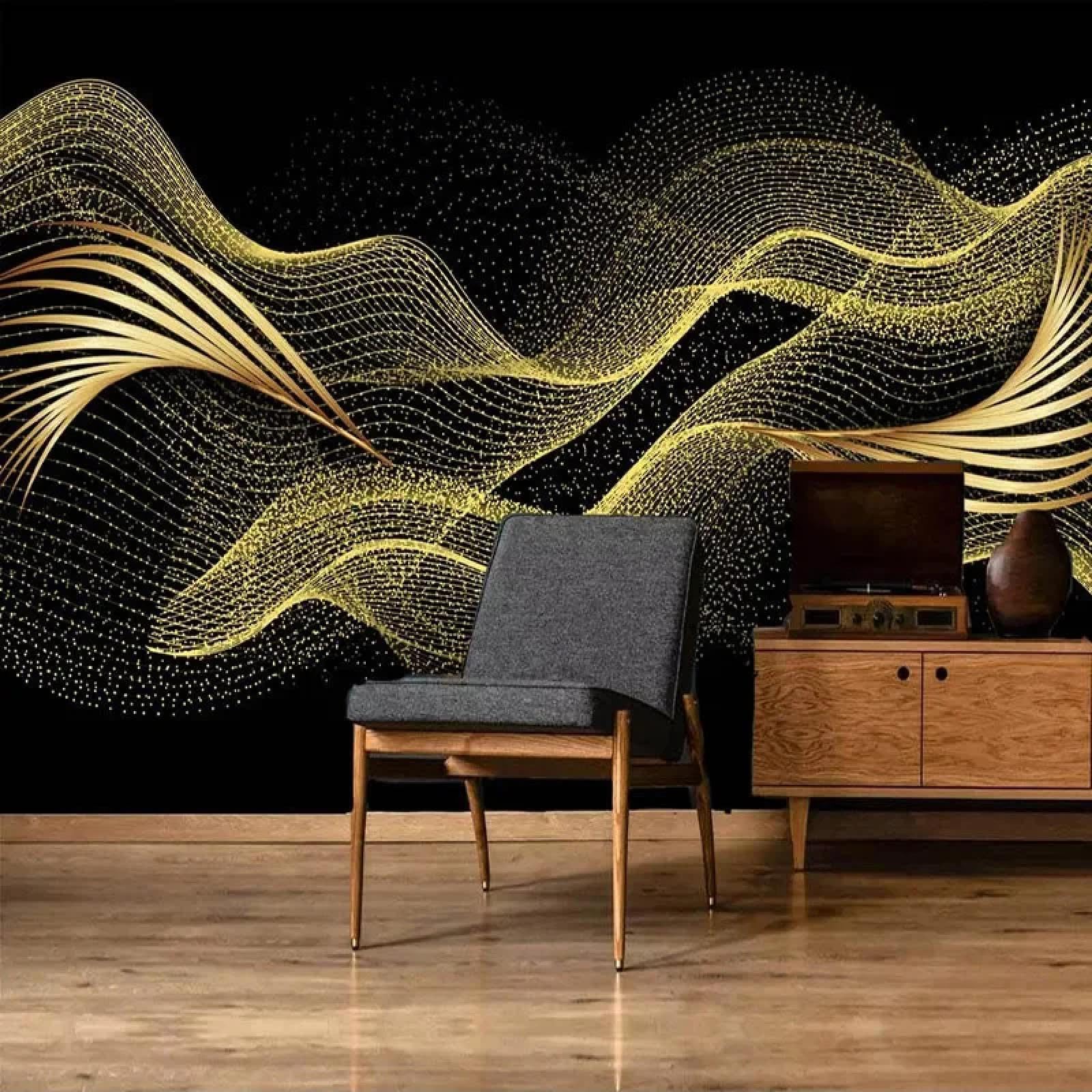 Papier peint 3D autocollant or et noir pour créer un fond de canapé chic dans le salon