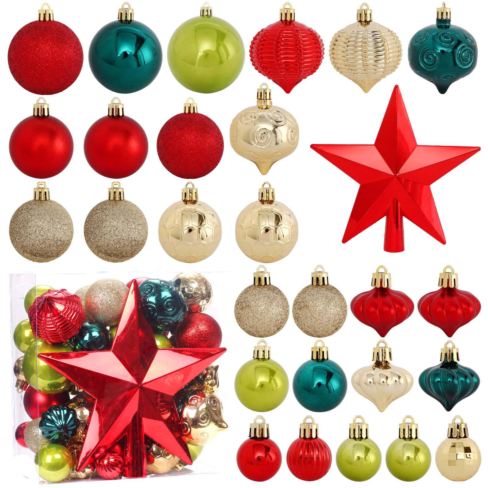 Adornos de bola de Navidad, paquete de 52 bolas de árbol de Navidad inastillables para guirnalda de corona de Navidad, decoración de fiesta de boda