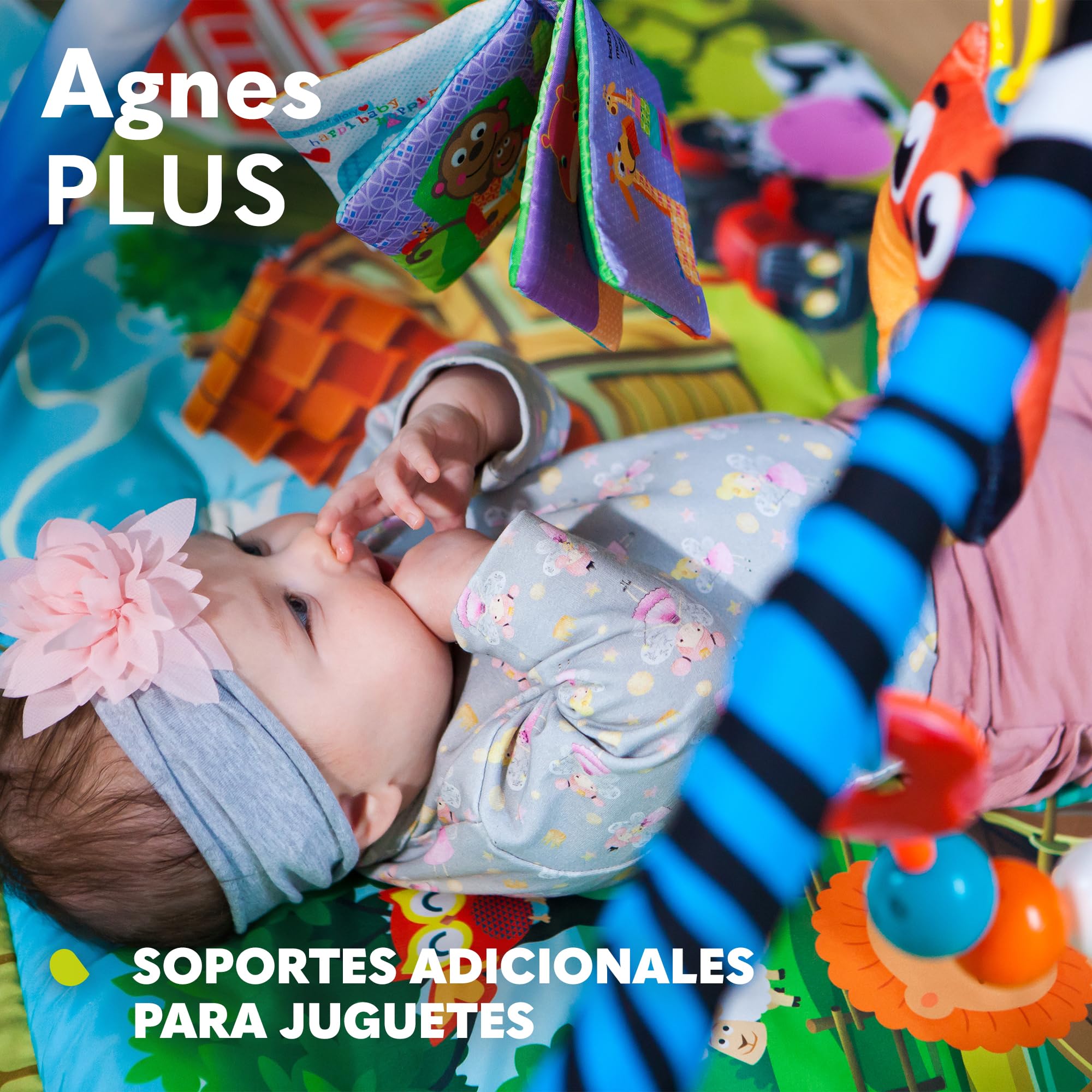 lionelo Agnes 2en1 Manta de Gateo para el bebé, Alfombra de Juego para el bebé, 2 Arcos de Juego, casa de Juego, Libro de Tela, Juguetes de Colores, Cadena de sonajeros, Fondo Reforzado