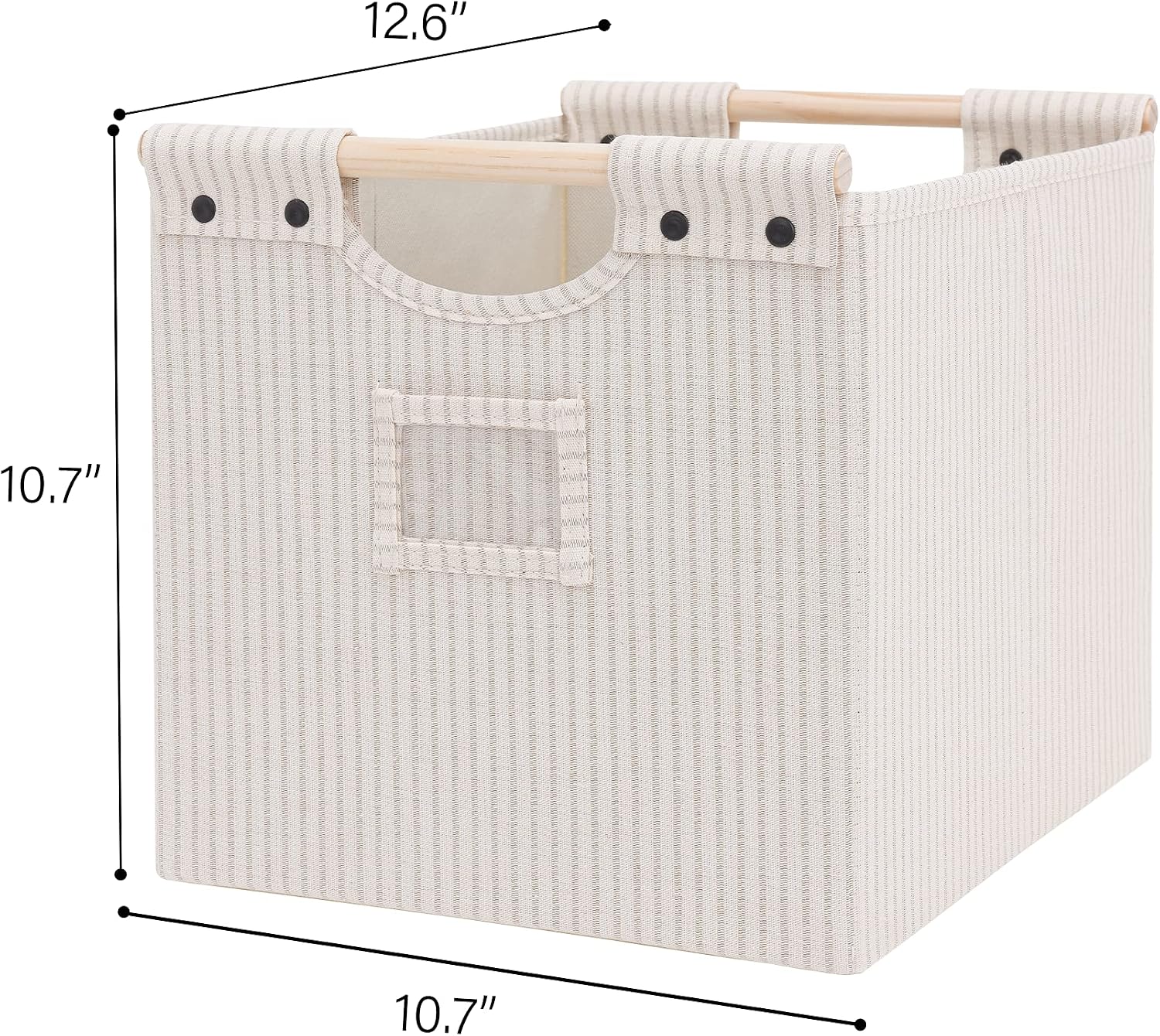 StorageWorks Closet Baskets, Decorative Storage Bins for Shelf, Collapsible Fabric Baskets with Wooden handles, Beige Stripes, Large, 2 Pack, 10 ¾" L x 12 ½" W x 10 ¾" H