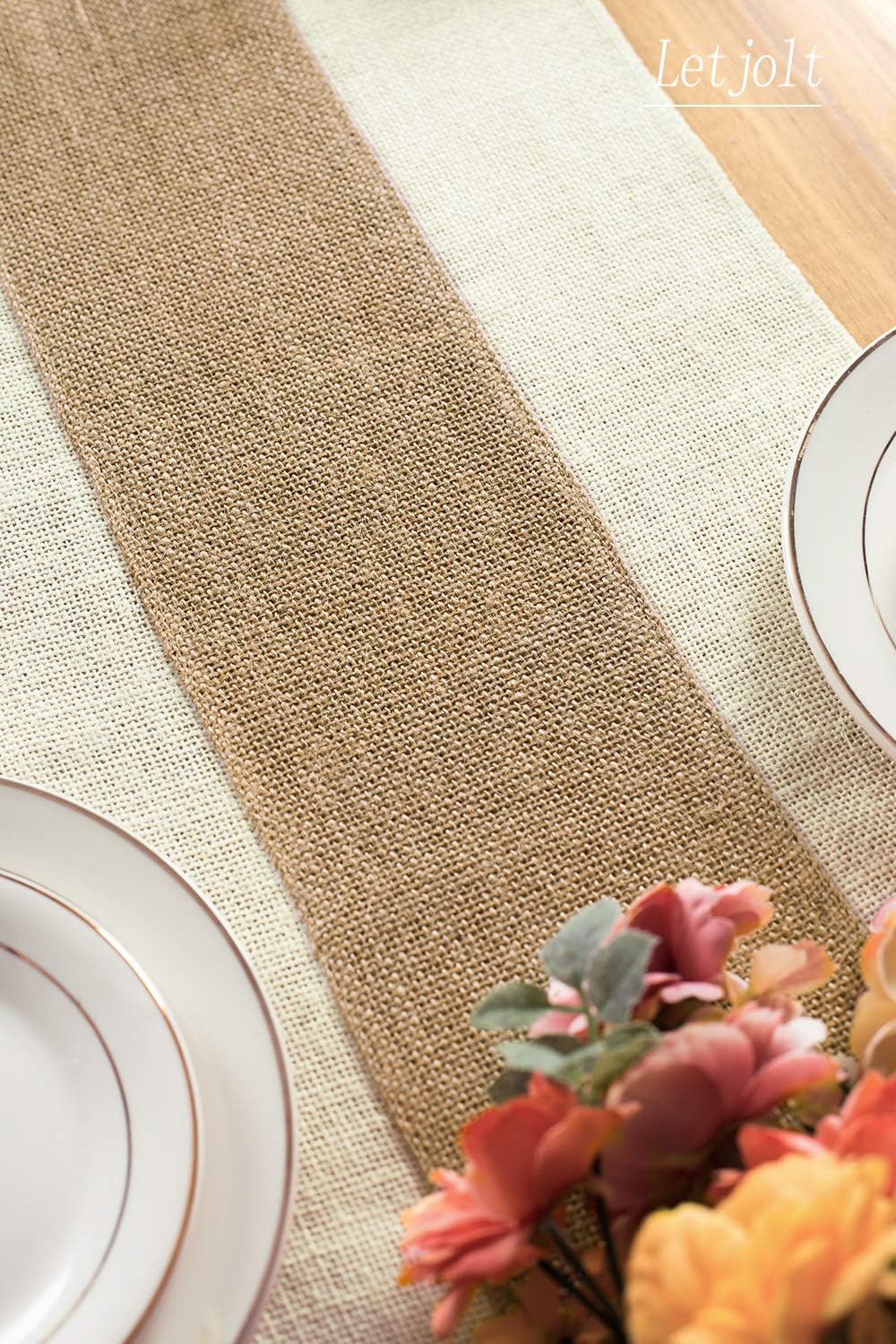 Letjolt Burlap Table Runner Rustic Table Runner Farmhouse Table Decor Thanksgiving Jute Woven Fabric, Light Colour Edge 12x72 Inches : Home & Kitchen