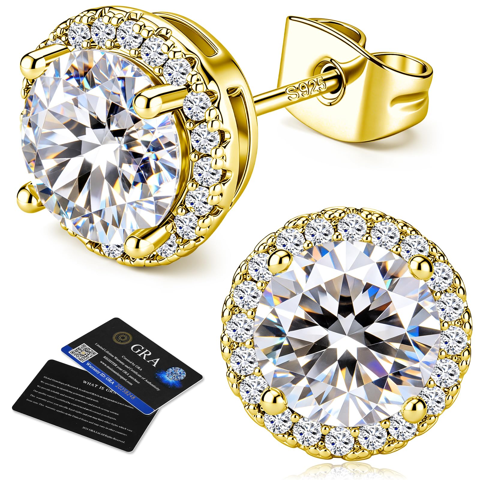 adoyi Moissanite Diamond Stud Earrings for Women Men 925 Sterling Silver Post Hypoallergenic 18K Gold Plated Moissanite Halo Earring Jewelry Round Cut D Color VVS1 Clarity Gift for Women 0.6CT