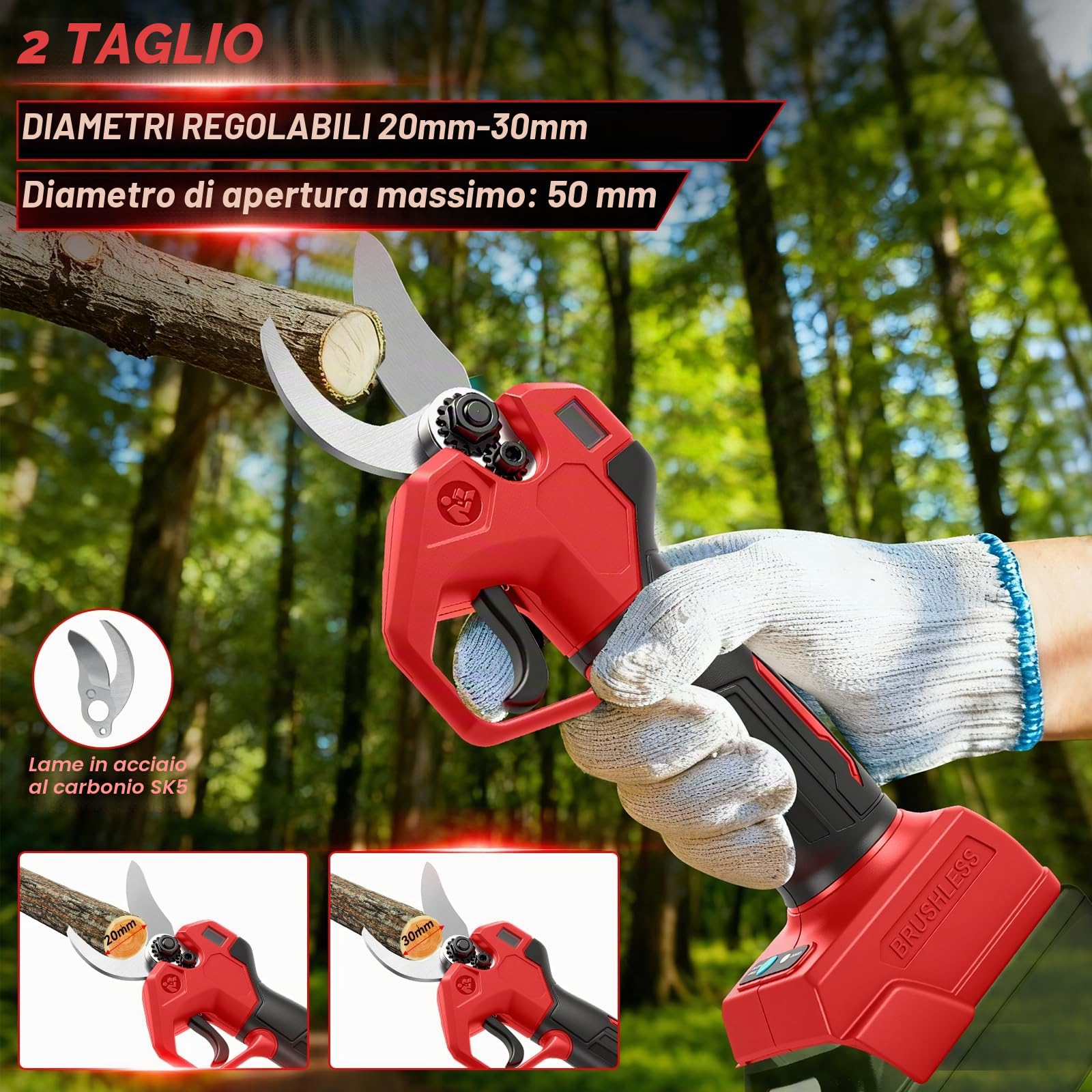Mini motosega da 8 pollici con asta telescopica e cesoie elettriche da 28 mm, set di attrezzi da giardino 4 in 1, compatibile con batteria Milwaukee da 18 V, portata massima fino a 4 m (senza batteria