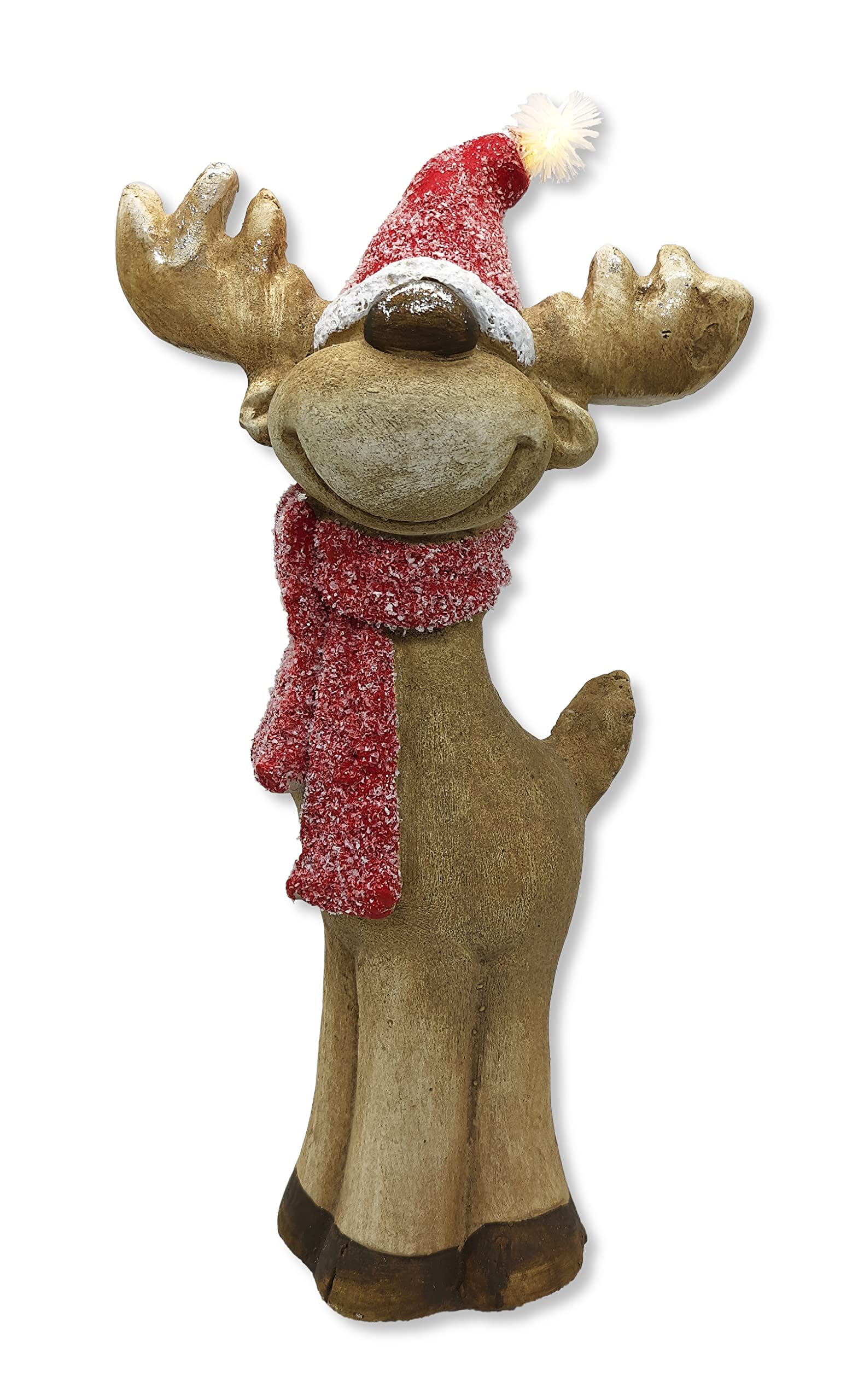 DARO DEKO Winterfigur Rentier mit LED Mütze 24 x 49cm Dekofigur Weihnachtsdeko