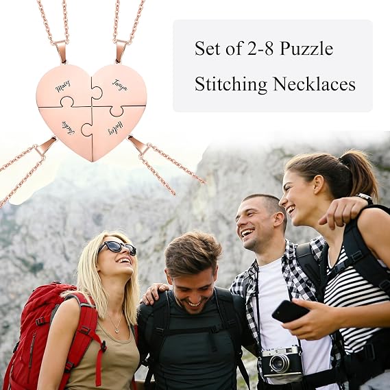 Personalized Heart Puzzle Necklaces Set, Custom Name Necklace 2/3/4/5/6/7/8 Pieces Bff & Family Jewelry Customized Gift for Women Men