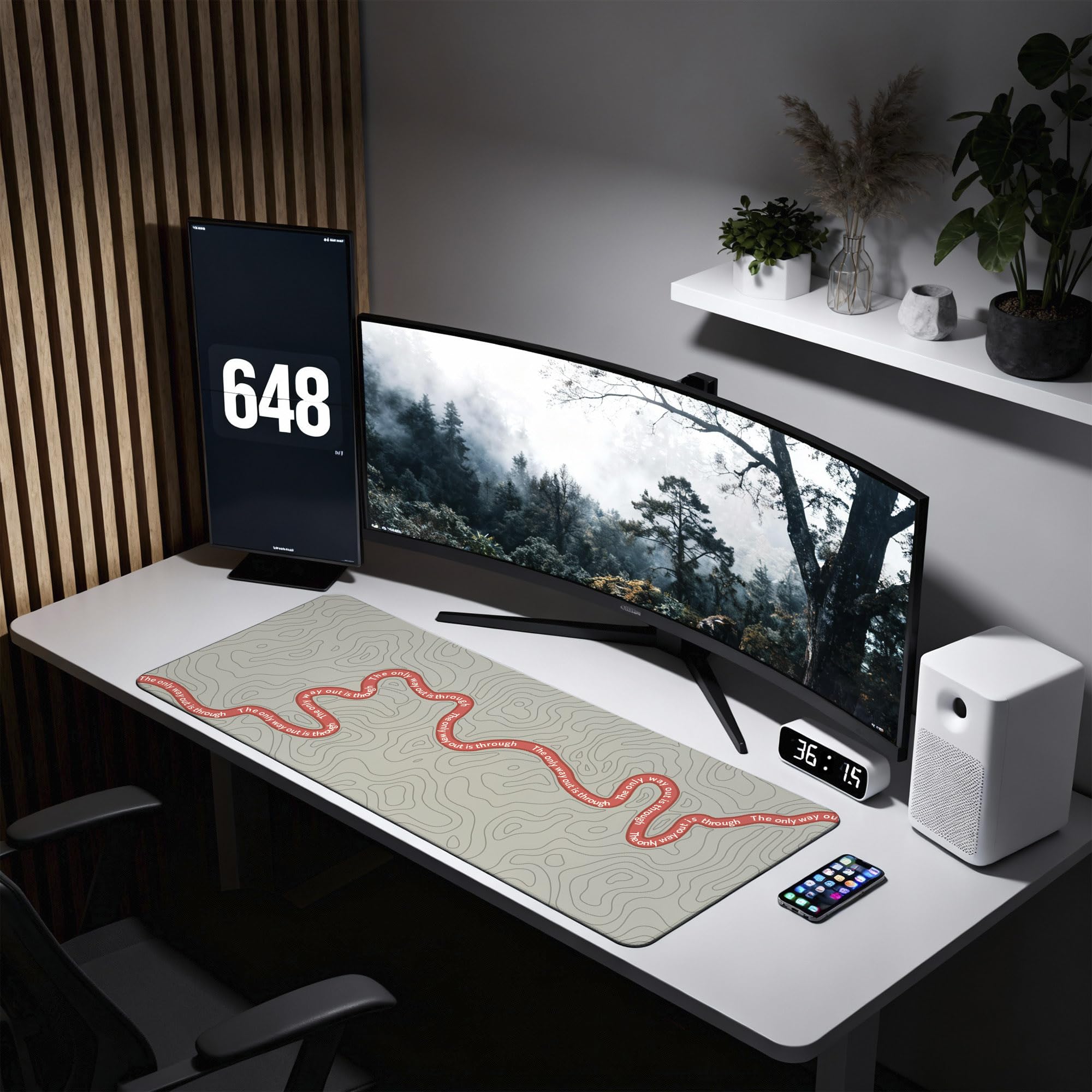 SoulAbiti The Only Way Out Gaming Mouse Pad, 36 x 16 Inch XXXL Extended Desk Mat for Keyboard & Mouse, Grey Red Topographic Deskpad, Non-Slip Rubber Base, Stitched Edges 4