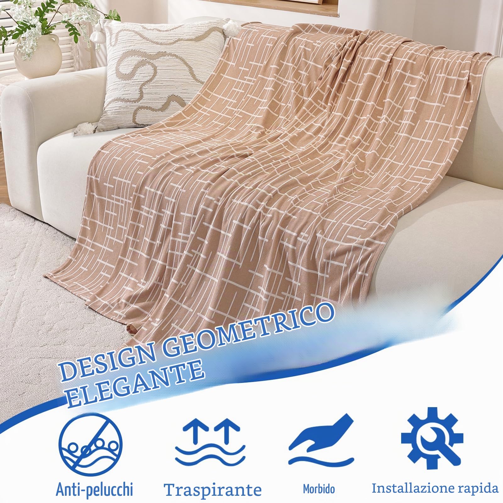 YSTELLAA Copridivano 4 Posti, 200x380 CM, Telo Copridivano Universale Decorativo, Copri Divano Con Braccioli, Copridivani Arredamento Protector, Copritutto Antimacchia Telo Divano, Cammello