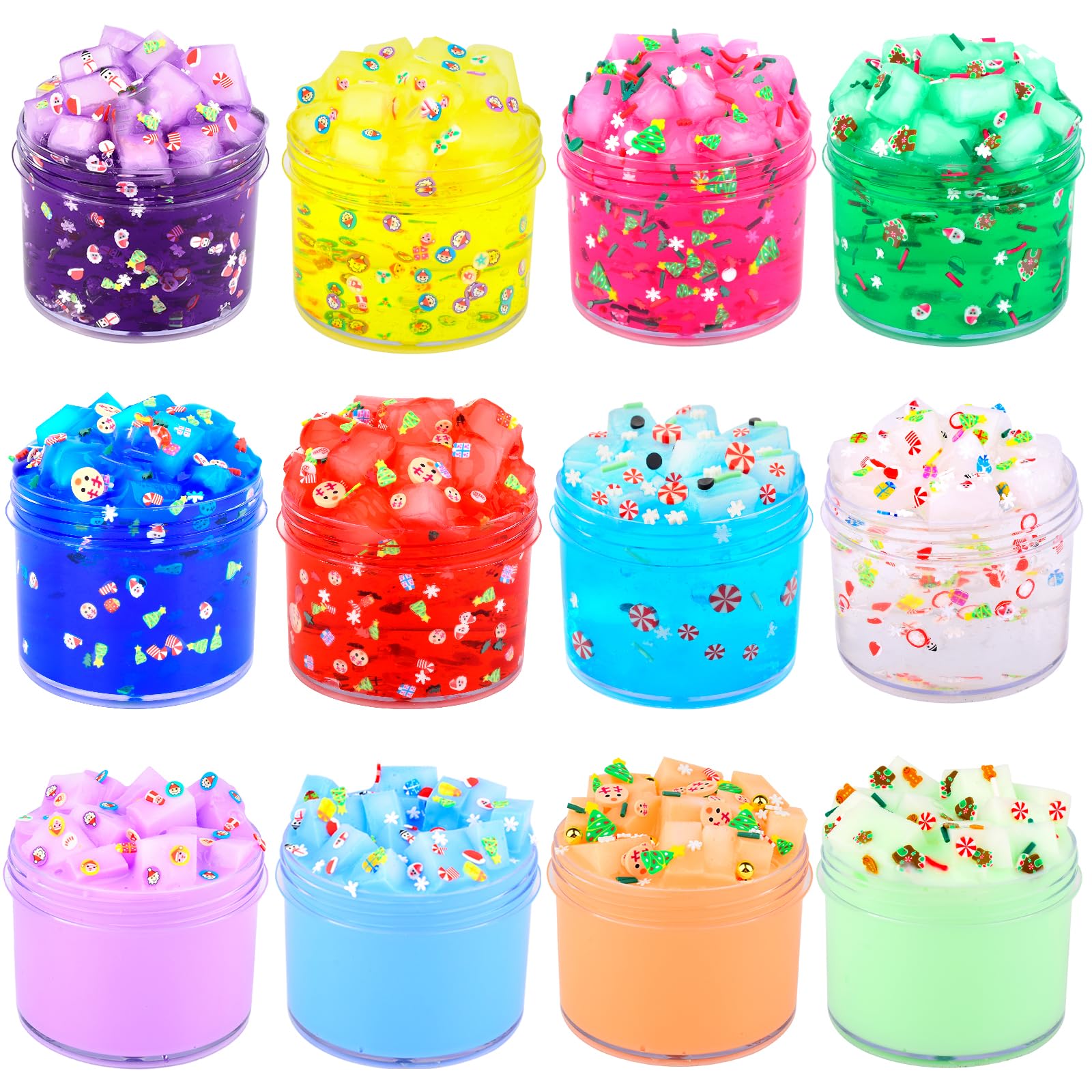 12 Pack Crunchy Slime Kit, Super Soft and Non-Sticky, Crystal Clear Crunchy Slime, Jelly Cube Themed Slime Party Favor, Stress Relief Toy for Girls Boys