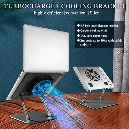 Miniatura 3 de Soporte para computadora portátil para escritorio, elevador de laptop con ventilador de refrigeración activo, ampliamente compatible con MacBook y