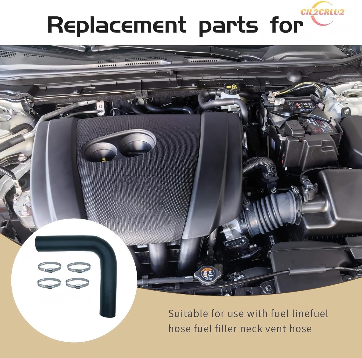 (2 Pack) 1 3/4" Gas Tank Filler Hose 90 degree with 4 Clamps,Reinforced Gasoline Fuel Filler Neck Hose (15-7/8" Long, 1.75" ID)