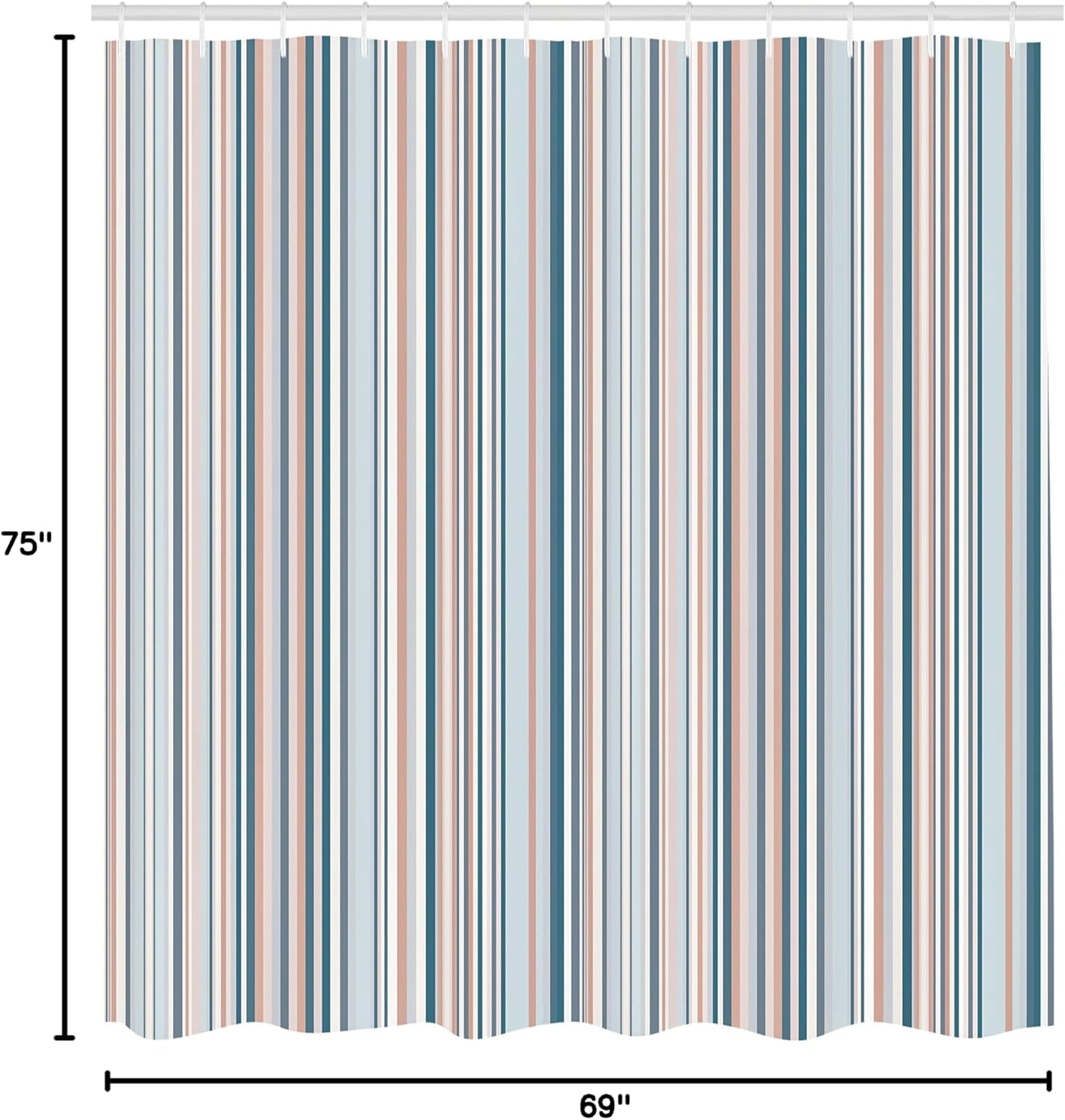 Ambesonne Striped Shower Curtain, Blue Purple Teal Aqua Lavender Colored Vertical Stripes Geometric Abstract Vintage, Cloth Fabric Bathroom Decor Set with Hooks, 69" W x 75" L, Blue Ecru