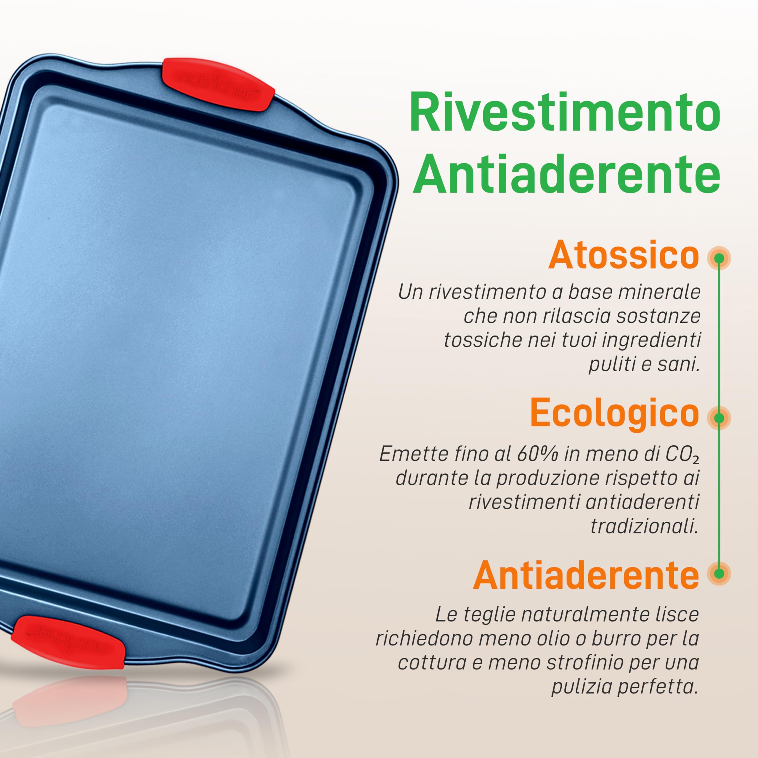 NutriChef Set 3 Teglie Forno Antiaderenti in Acciaio al Carbonio con Manici in Silicone, Teglie da Forno Grandi Medie e Piccole per Biscotti, Dolci, Pane, Blu