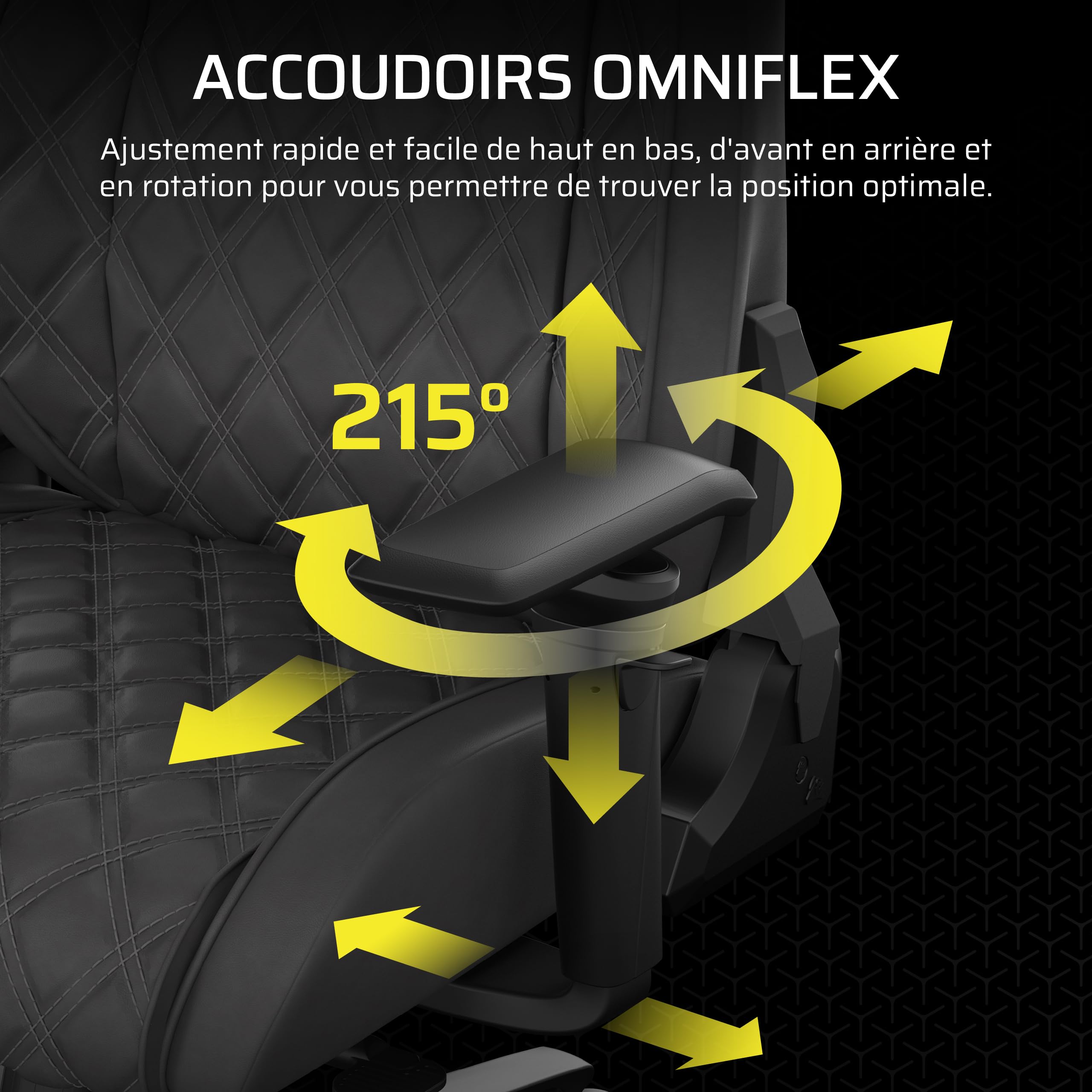 Corsair TC500 Luxe Fauteuil Gaming – Tissu Respirant de Qualité Supérieure – Sièges Larges – Accoudoirs Réglables dans Cinq Directions – Support Lombaire Réglable – Inclinaison 90-135 degré – Ombre