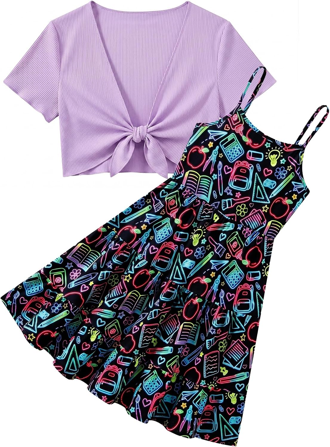 RAISEVERN Girl Summer Dresses with Short Knot-Front Cardigan Size 7-14 | A Line Sundress 2 Piece Outfits