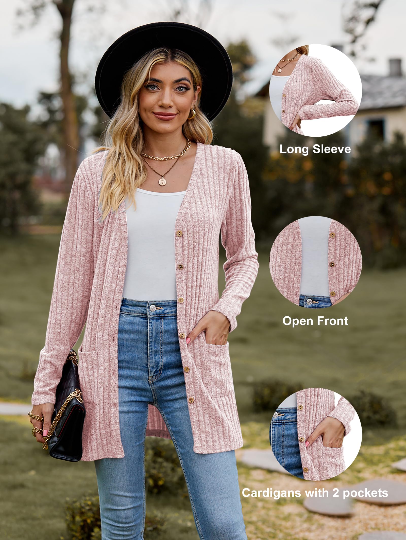 Famulily Frauen Langarm Open Front Cardigans, Button Down V Neck Leichte Outwear Pullover mit Taschen