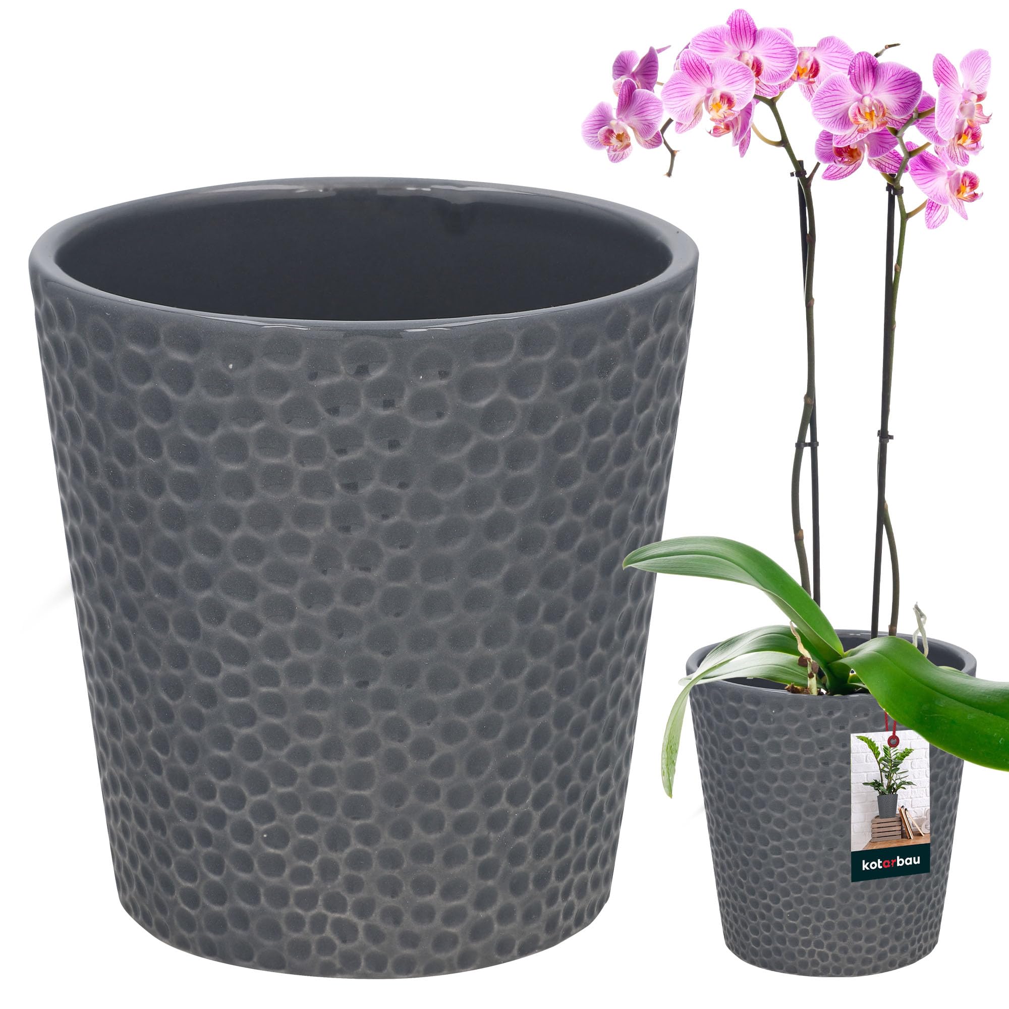 Kotarbau Ash Color Kotarbau® Flower Pot Ash Colour Ceramic Glazed Diameter 9.5 Cm Height 11 Cm Orchid Pot Ceramic Flower Pots Ceramic Plant Pot Modern Flower Pots Indoor Plants