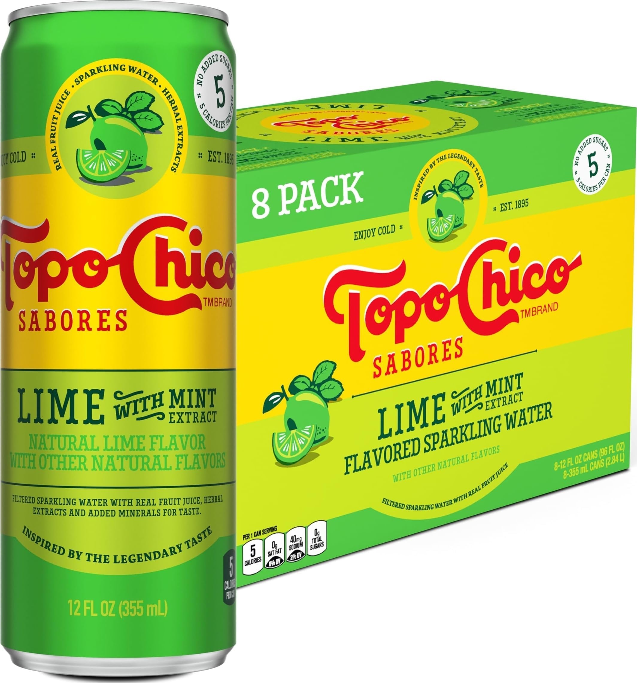 Topo Chico Sabores Lime with Mint Extract Sparkling Water, 12 fl oz, 8 Pack