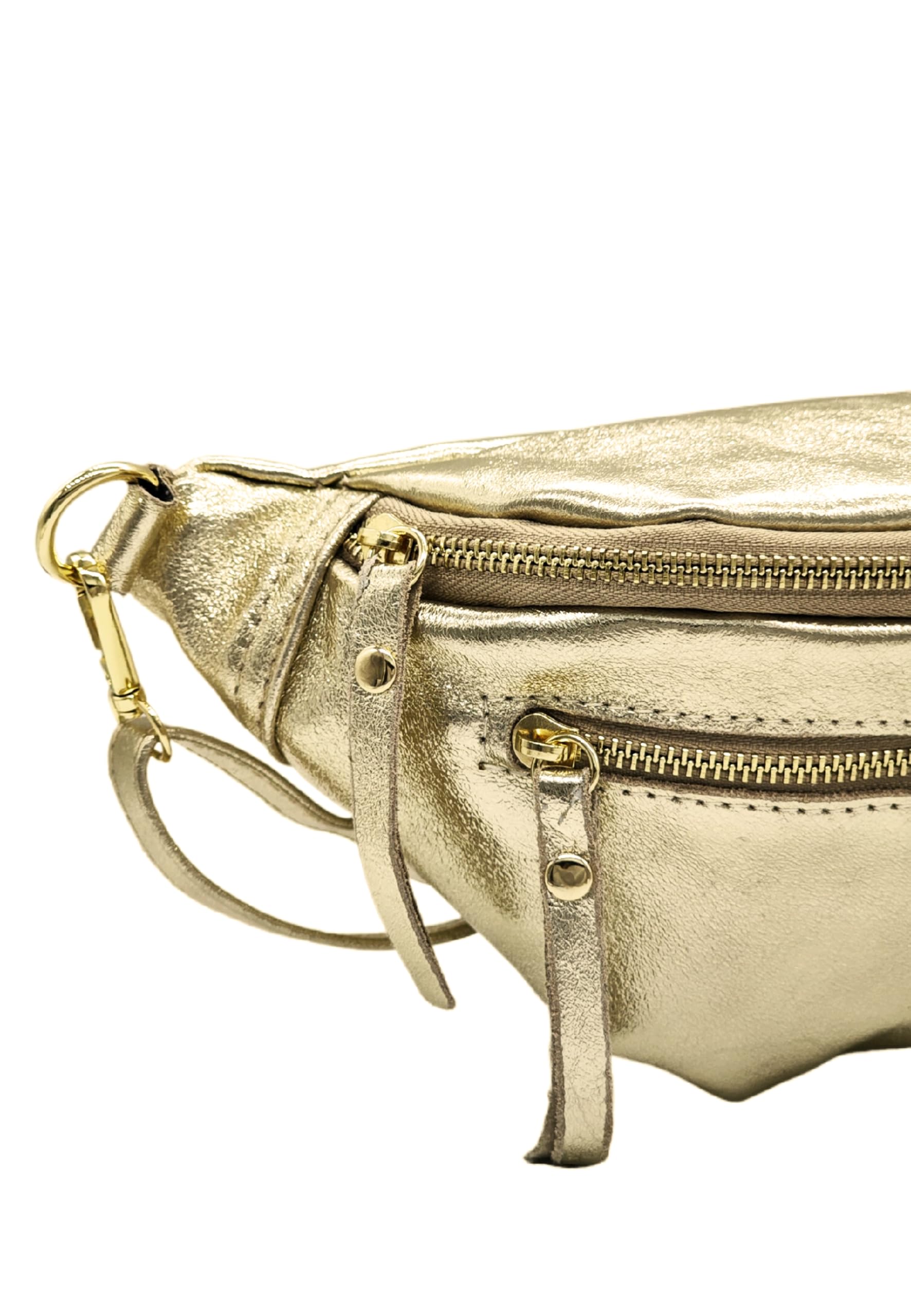 Soleil Chic - Chic Sac Banane Cuir Femme Sac Poitrine Italien en Cuir Vachette (Or)