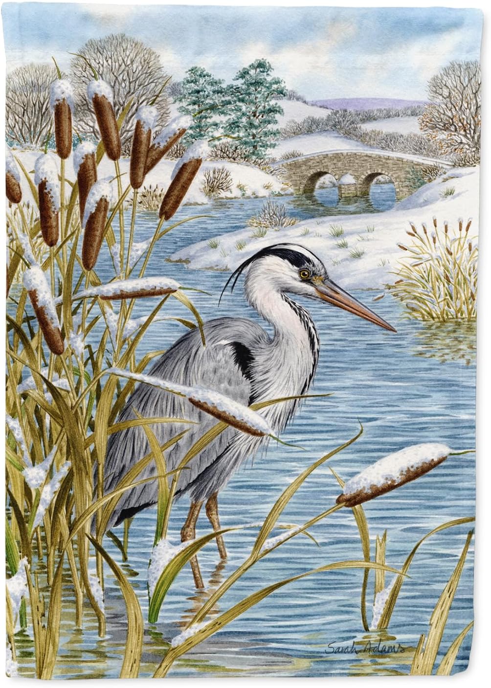 Caroline's Treasures ASA2057CHF Blue Heron House Flag Large Porch Sleeve Pole Decorative Outside Yard Banner Artwork Wall Hanging, Polyester, House Size, Multicolor