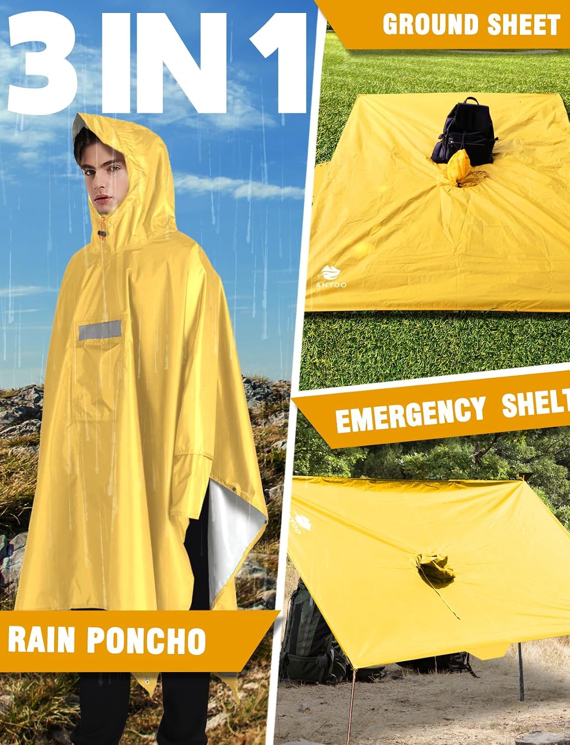 ANYOO Hooded Rain Poncho for Adult Waterproof Lightweight Raincoat image 2