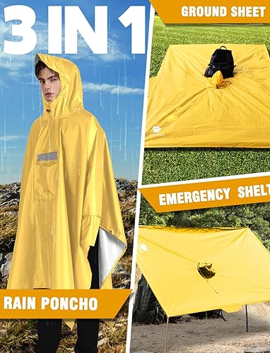 Miniatura 7 de ANYOO Poncho de lluvia con capucha para adultos, impermeable, ligero, para hombres y mujeres, chaqueta de lluvia reutilizable para emergencias al