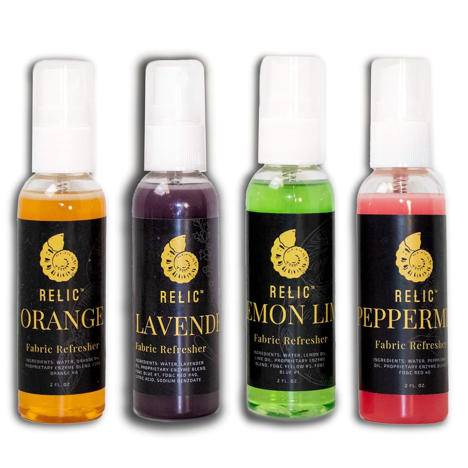 Relic Face Mask Refresher Spray 2 oz. Variety Pack-Lavender, Peppermint, Orange, and Lemon-Lime Face Mask Sprays For Deodorizing Cloth Face Masks-4 Pack of Refreshing Mask Sprays to Use On-The-Go