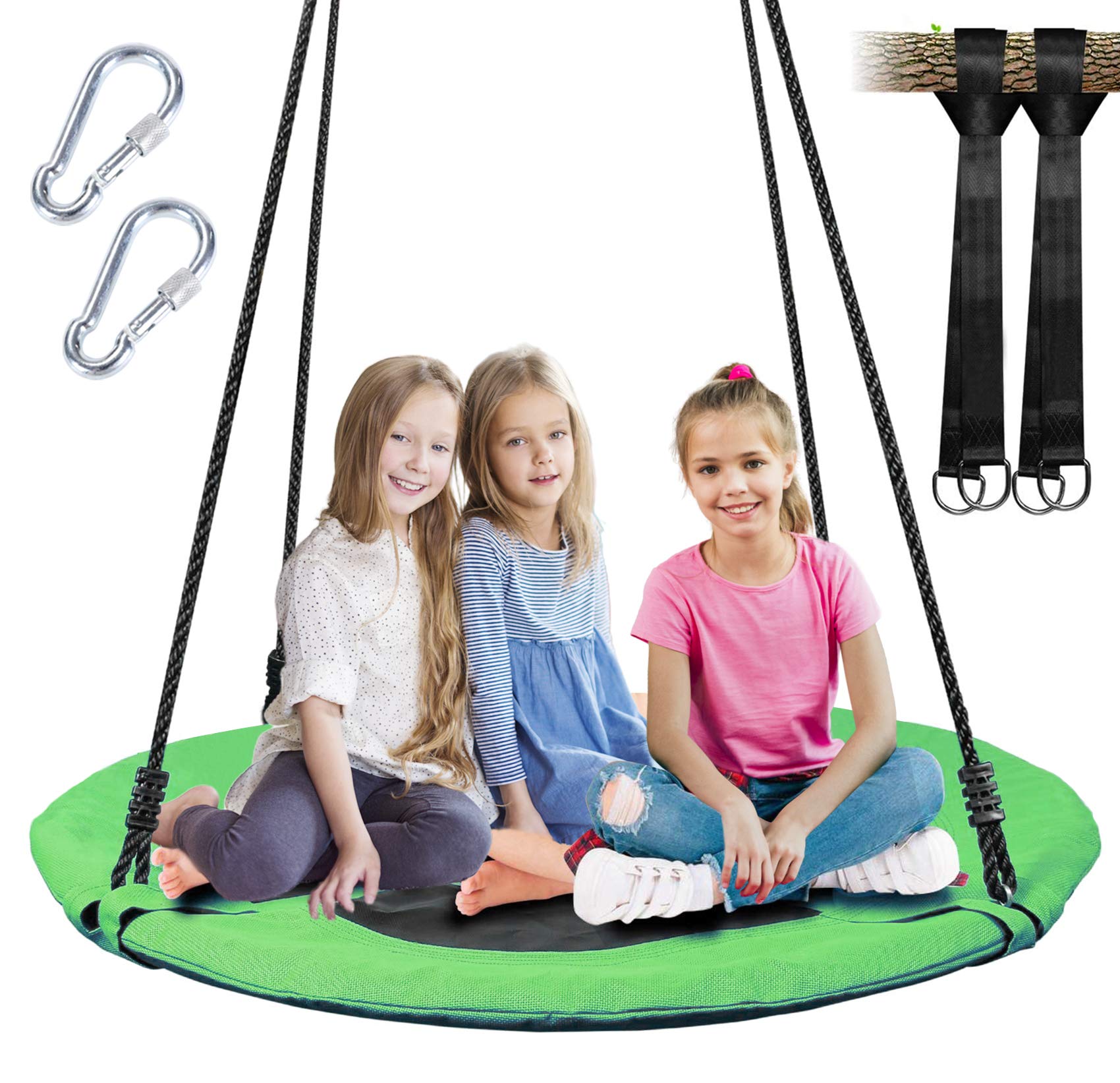 40 Inch Saucer Tree Swing for Kids, Outdoor Round Swing with Hanging Straps & Adjustable Ropes, Easy Assembly (Green)
