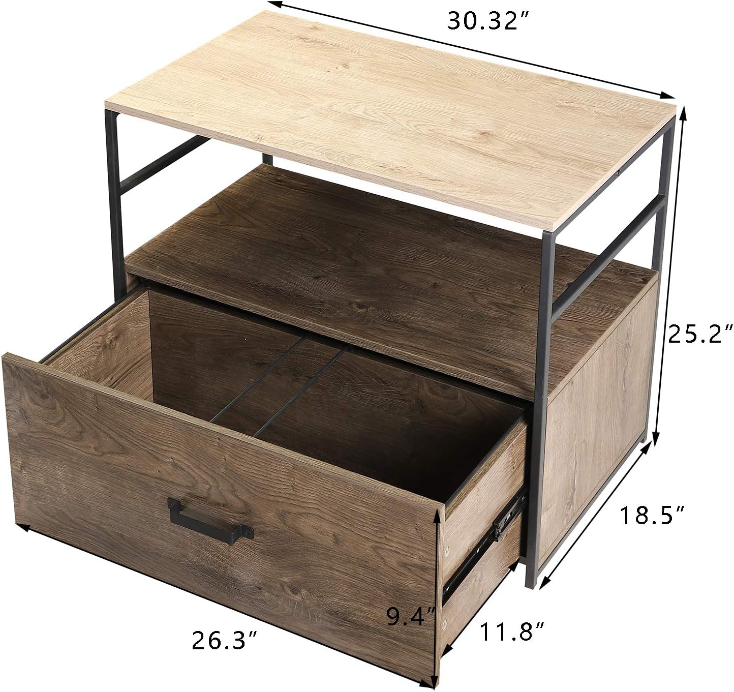 GREATMEET Wood Lateral File Cabinet with 1 Drawer, Office Printer Stand with Storage Shelves,Lateral Filing Cabinet for Letter,Legal,A4 Size, 30.3" L x 18.5" W x 25" H,Rustic Gray/Charred Wood : Office Products