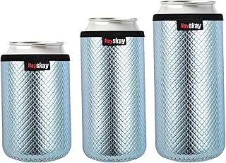 HEYSKAY Insulated Beer Can Cooler Sleeves Neoprene Can Sleeve Reusable PU Leather Can Koozies for 12oz Standard&Slim Can and 16oz Standard Can(3 Pack,Blue)
