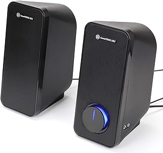 GOgroove Computer Speakers for Desktop and Laptop - USB Speakers for Desktop Computer with Loud and Clear 2-Way Drivers for 32W of Power and Bass, Built-in Headphone & AUX Input Ports, LED Volume Knob