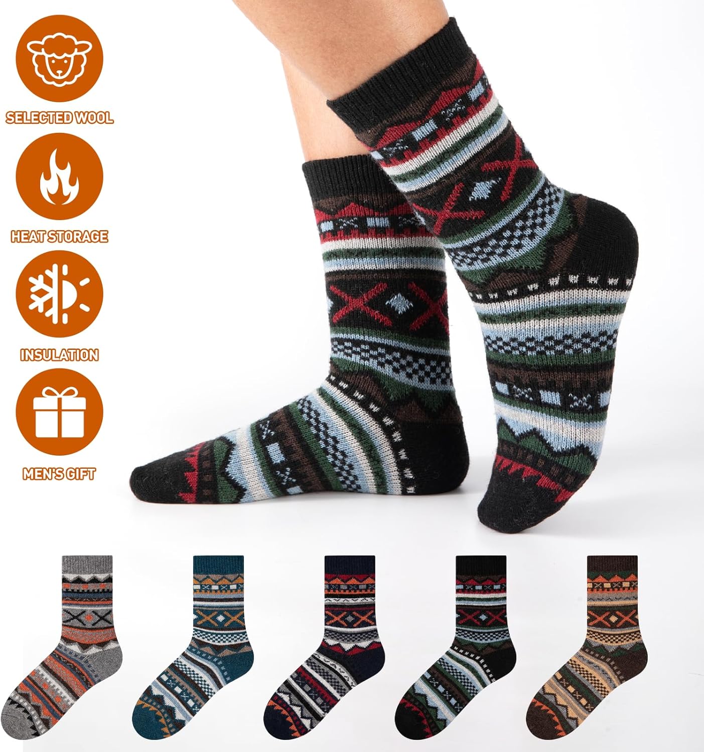 COOVAN Wool Socks Mens Warm Winter Thermal Thick Knit Cozy Soft Crew Boot Socks for Cold Weather (5 Pairs) - Image 5