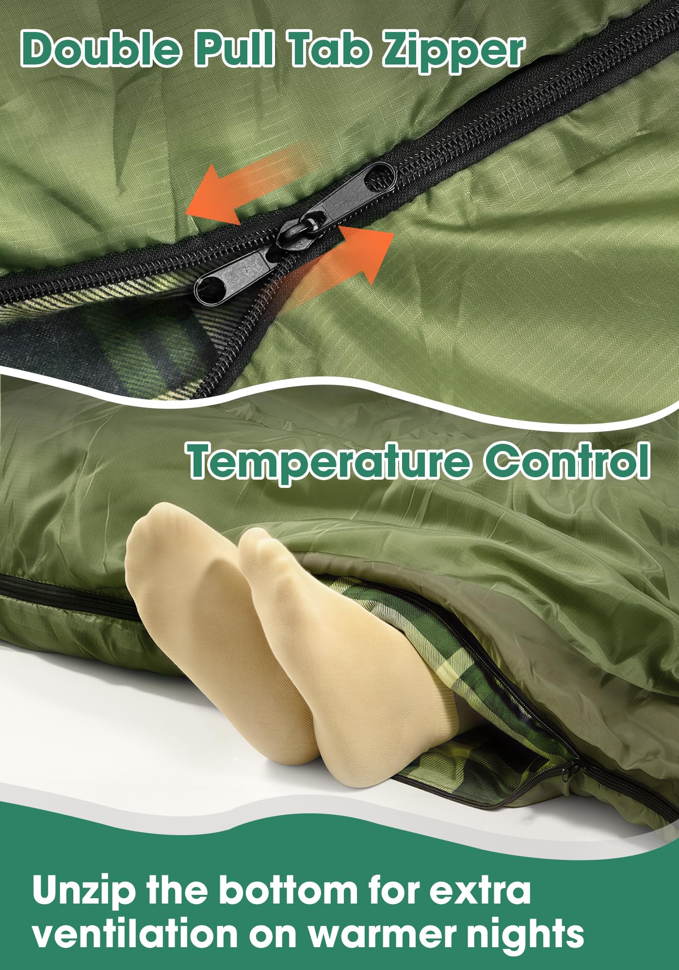 Saco de Dormir Doble de Franela de algodón con 2 Almohadas para Adultos y niños, Camping, 3 Estaciones, Saco de Dormir para Dos Personas, Ligero, Impermeable, con Saco de compresión, tamaño