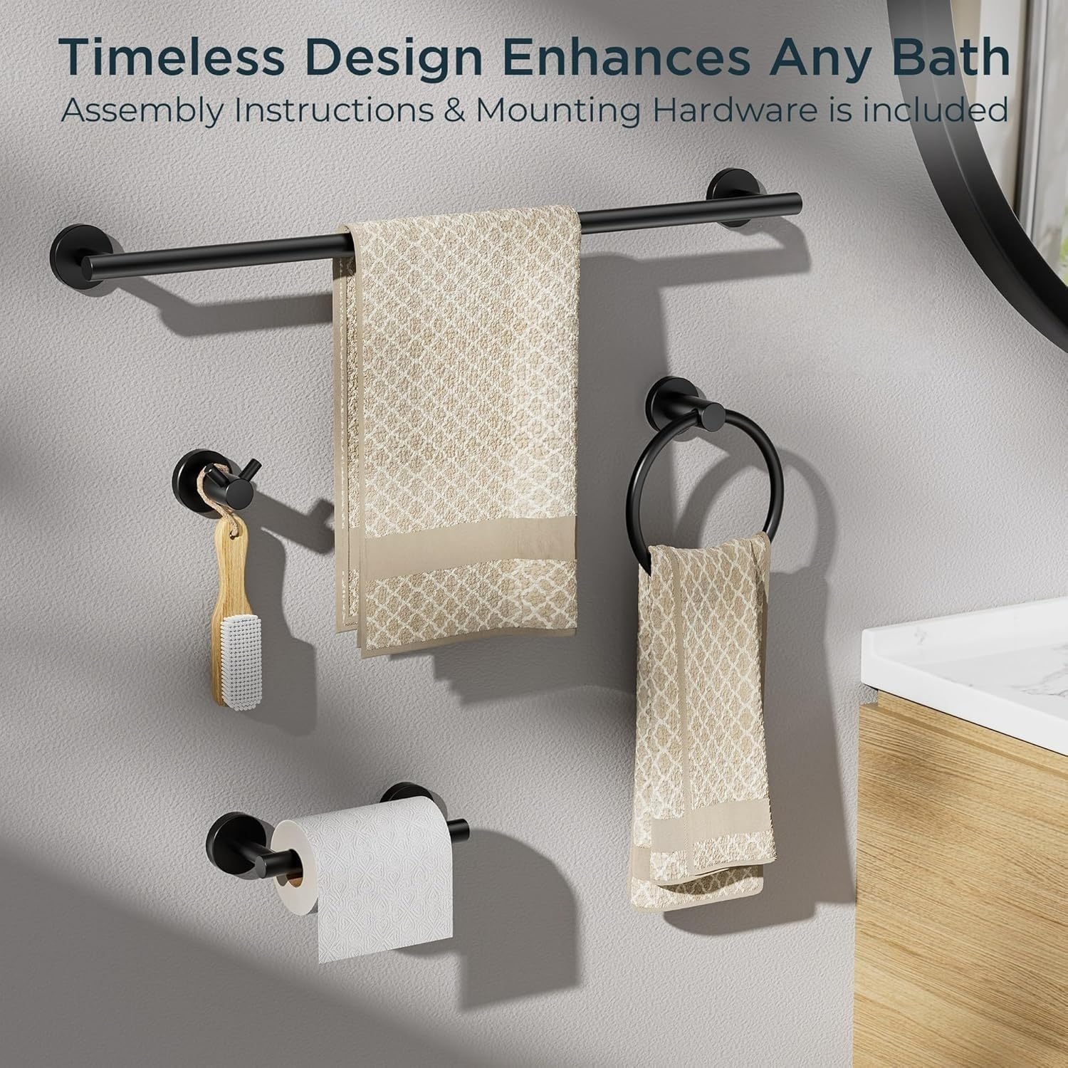 FORIOUS Bathroom Accessories, 4-Piece Bathroom Hardware Set - 24" Towel Bar — Amazon image 8