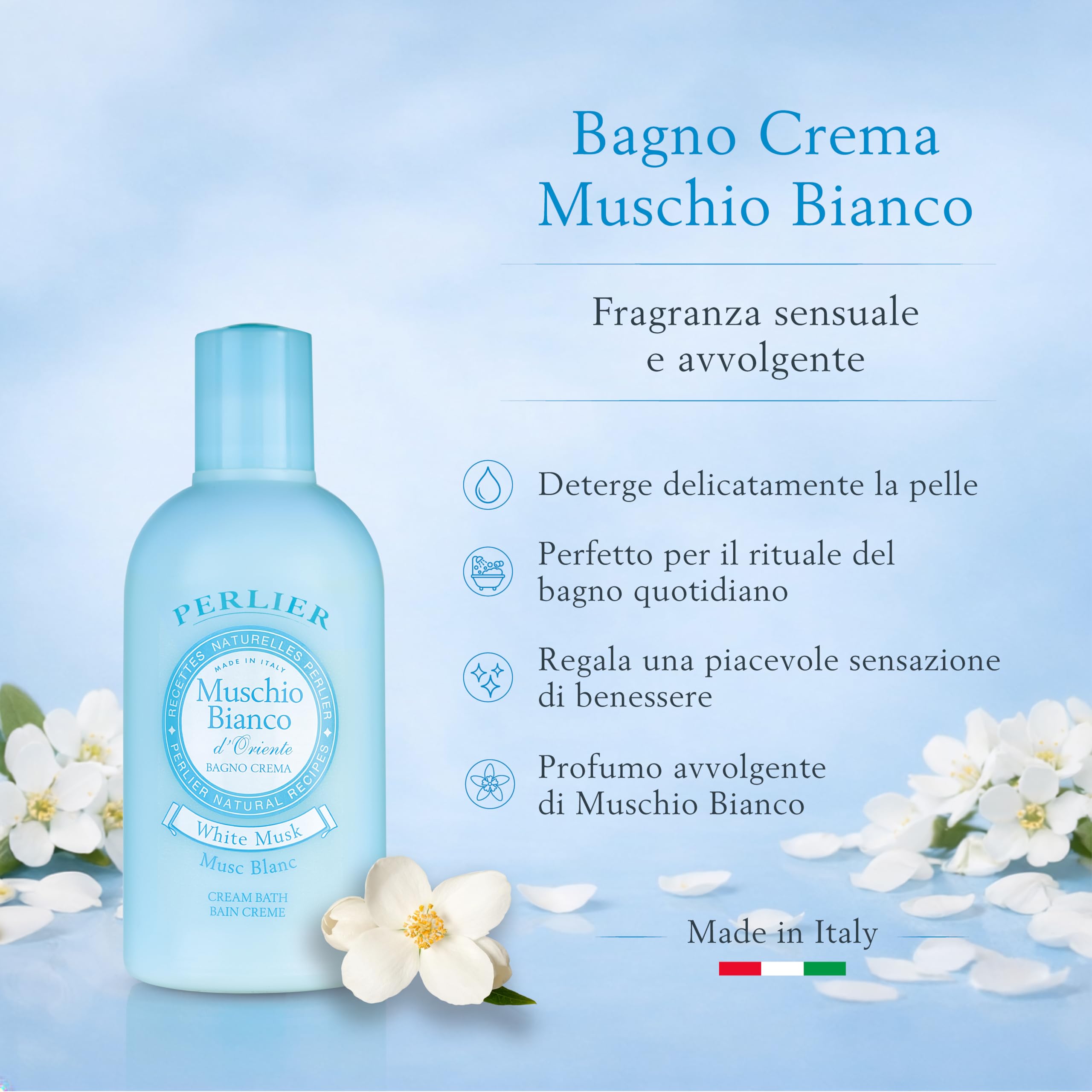 Perlier Ricette Naturali, Bagno Schiuma Muschio Bianco, Neutro, 500 Millilitro