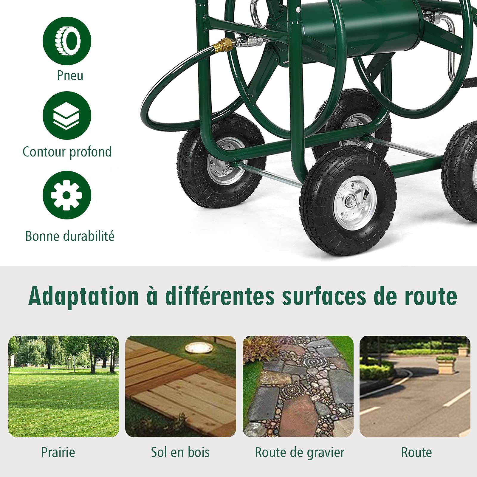 RELAX4LIFE Chariot Dévitoir d’Arrosage Mobile, Enrouleuer Tuyaux en Métal avec Roues et Panier, Système Robuste d’Irrigation et de Jardinage, Idéal pour Arrosage des Plantes et Nettoyage de Véhicule
