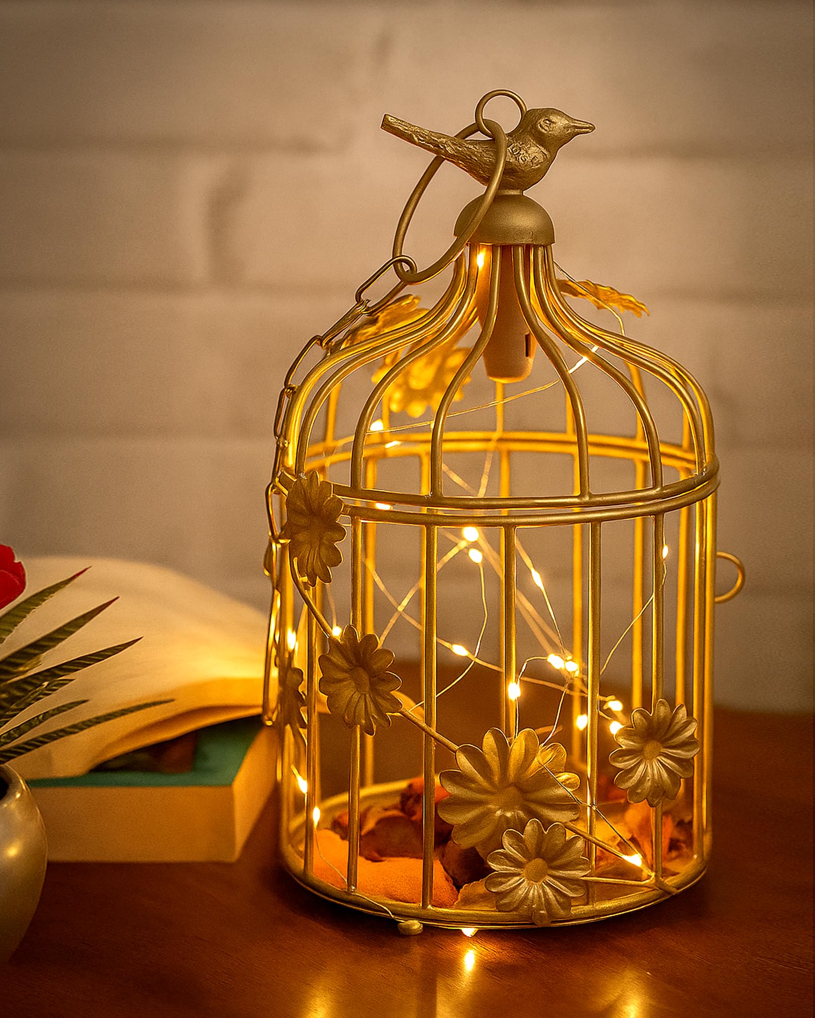 Homesake® Iron Decorative Candle Cage with Hanging Chain, Cork String Light Tabletop or Hanging Tealight Holder Candle Holder,Ramadan Decorations for Home,ramzan Decoration Items (Small Golden)-image-39